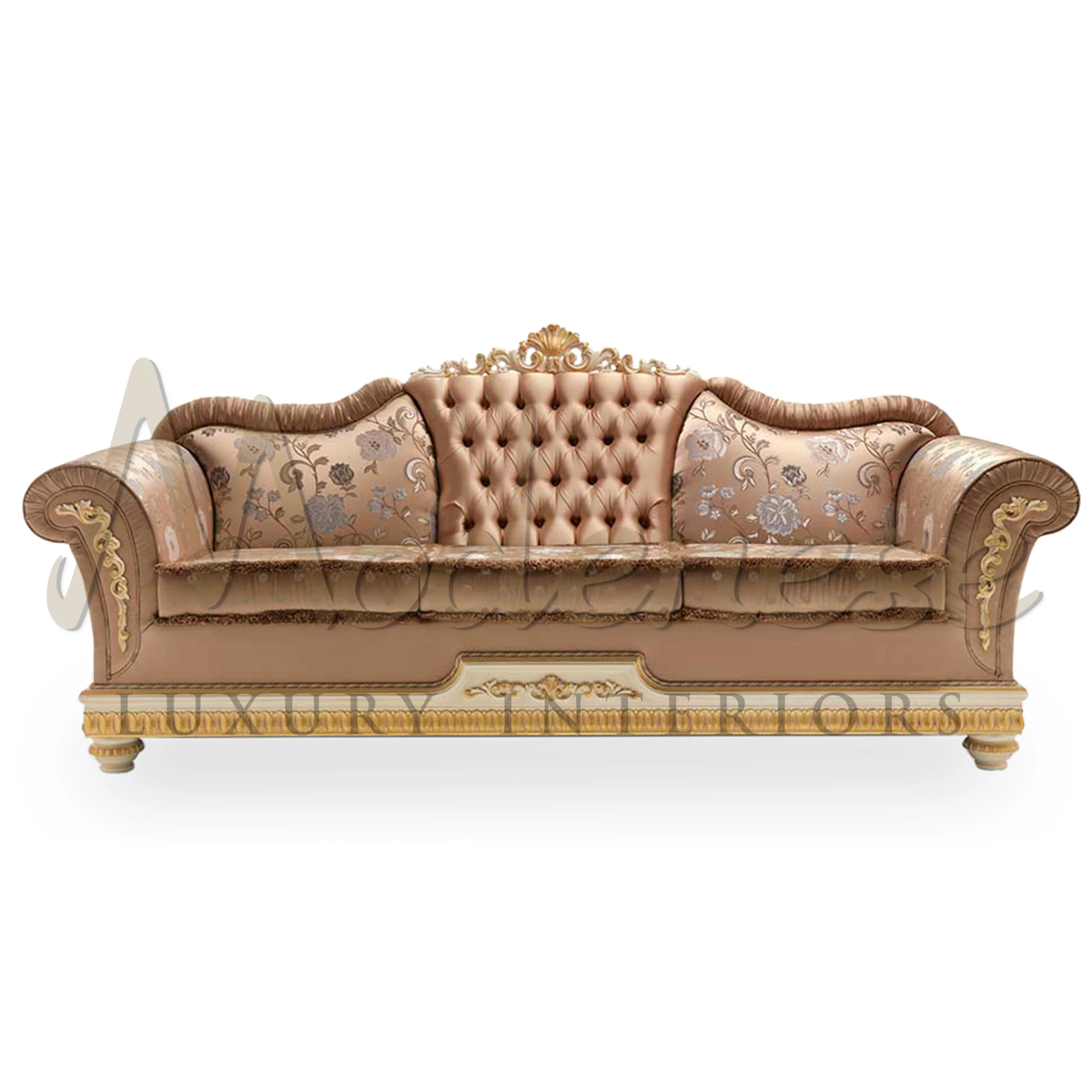 Elegant Luxury 3-Seater Sofa in Upholstered Beige Floral, featuring solid wood and sophisticated design for modenese interiors.