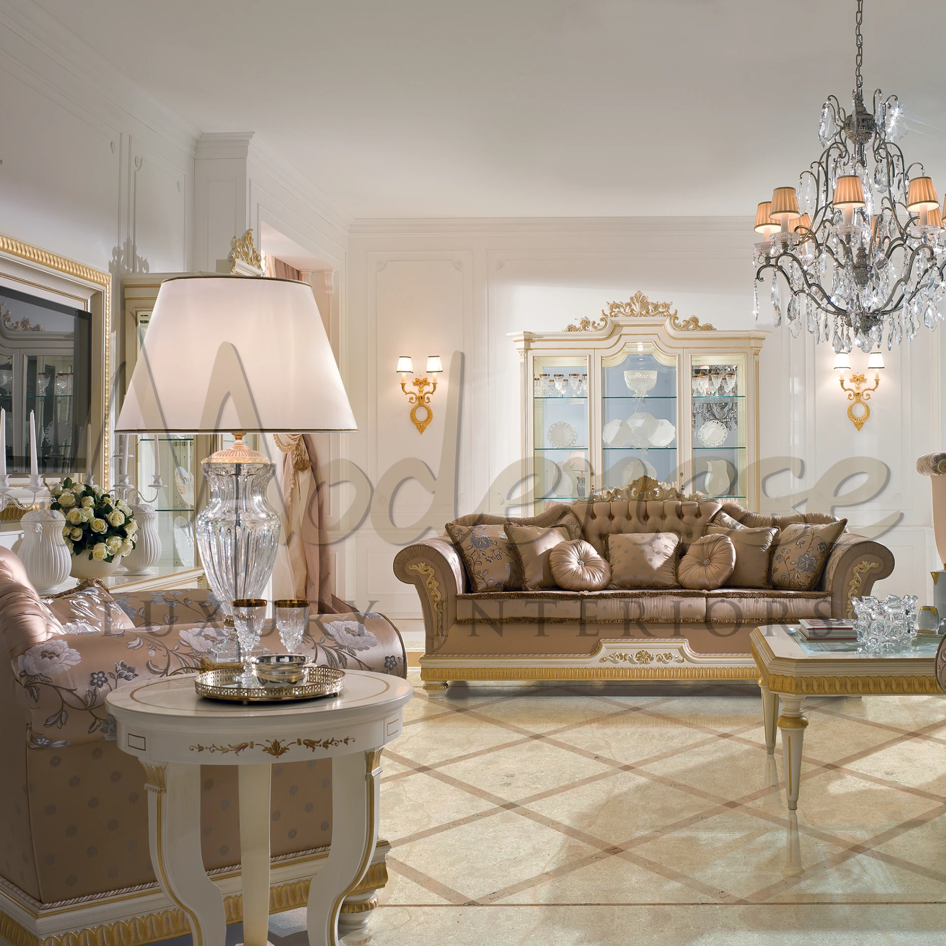 Refined 3-Seater Sofa in Beige Floral, a masterpiece of Italian design with high-end fabric for sophisticated interior design.
