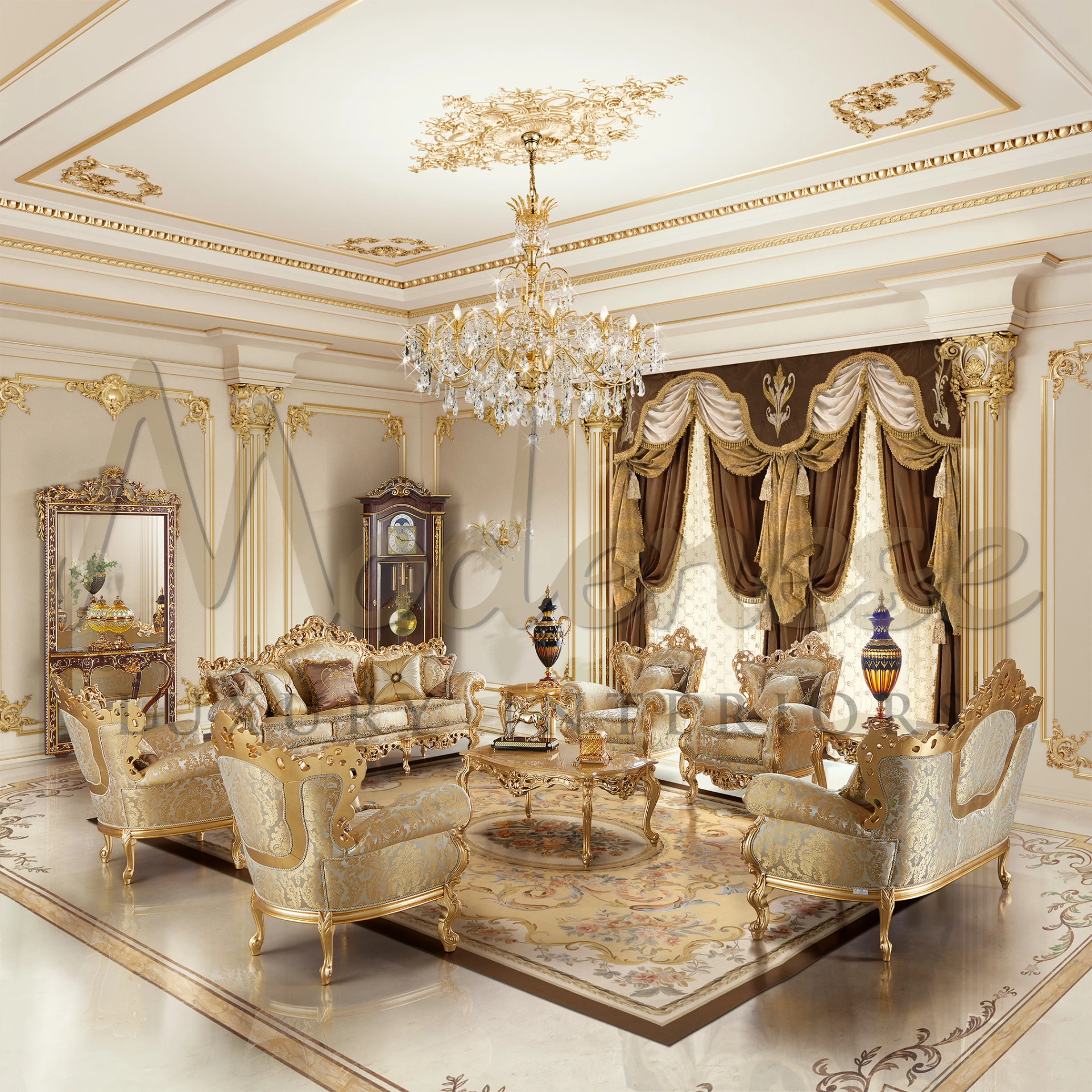 Classic European-style Baroque Sofa with luxurious upholstery and solid wood frame, epitomizing Venetian style elegance.