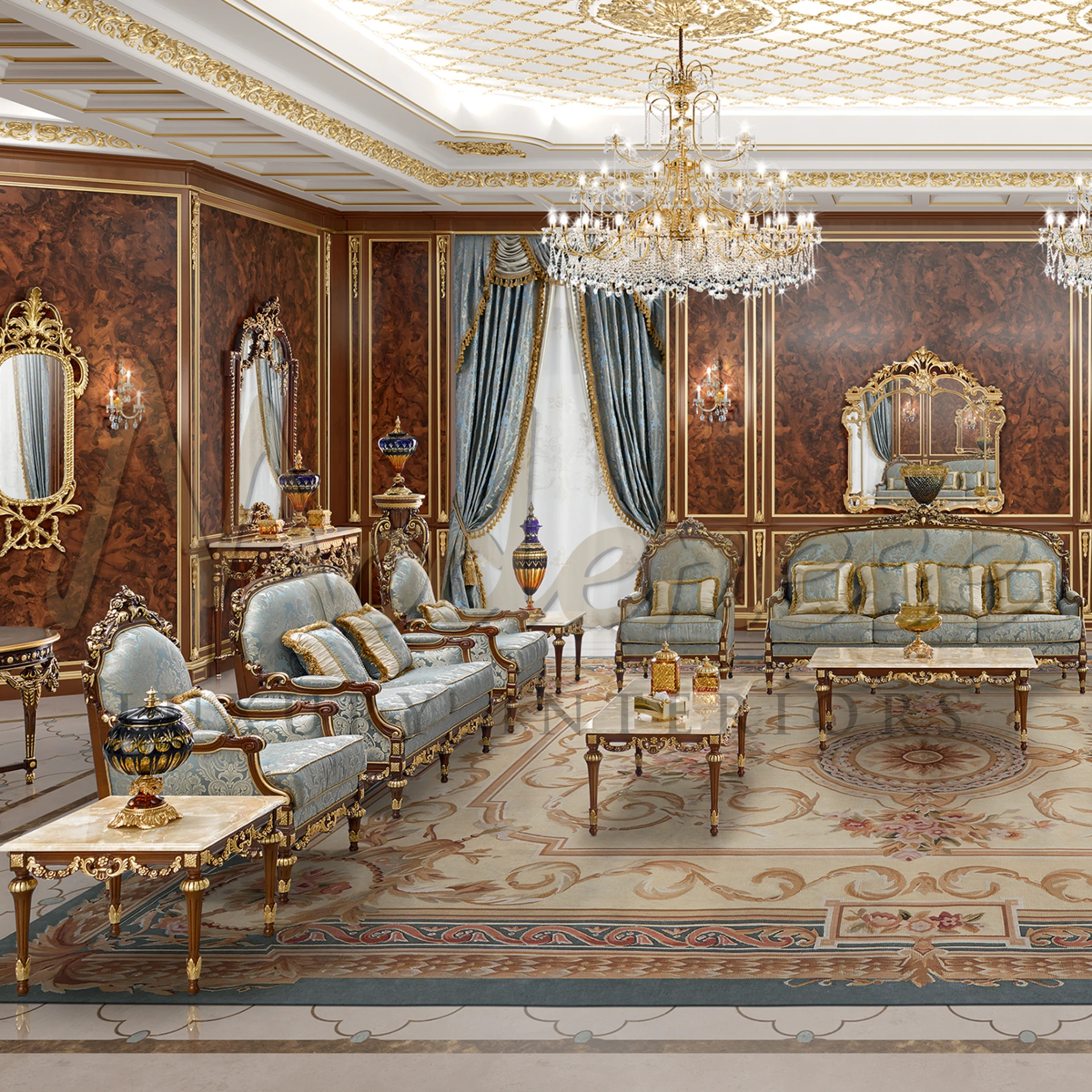 Elegant 2-seater Luxury Dutch Sofa with symmetrical curves and grandeur, draped in high-quality velvet for classic interiors.