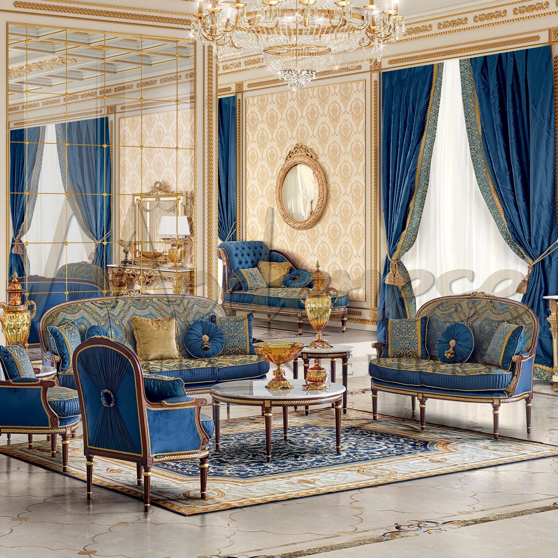 Luxurious Royal Duo Sofa, classical design meets solid wood craftsmanship, perfect for enriching opulent home decor.
