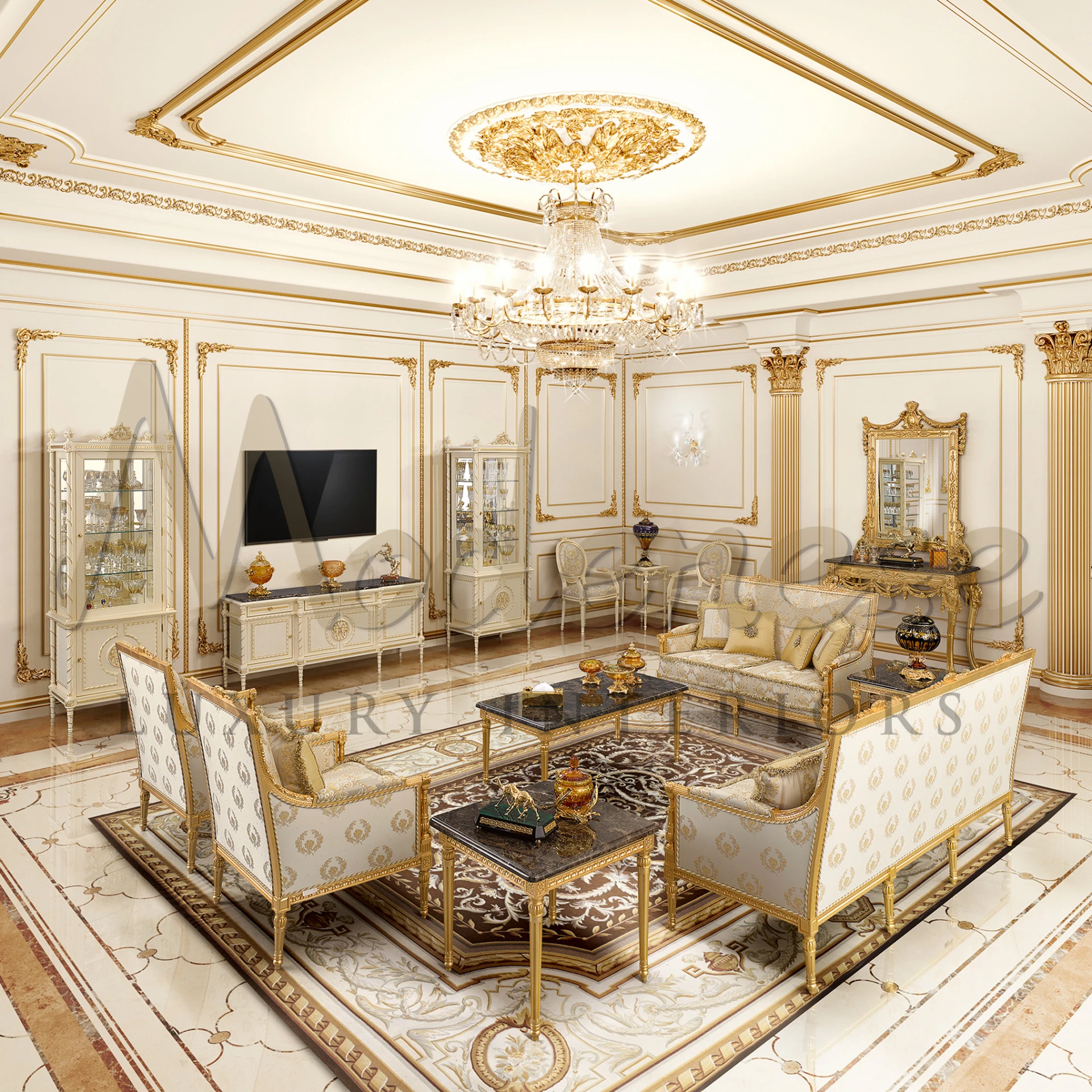 Customized luxury coffee table with venetian style, perfect for upscale interiors.
