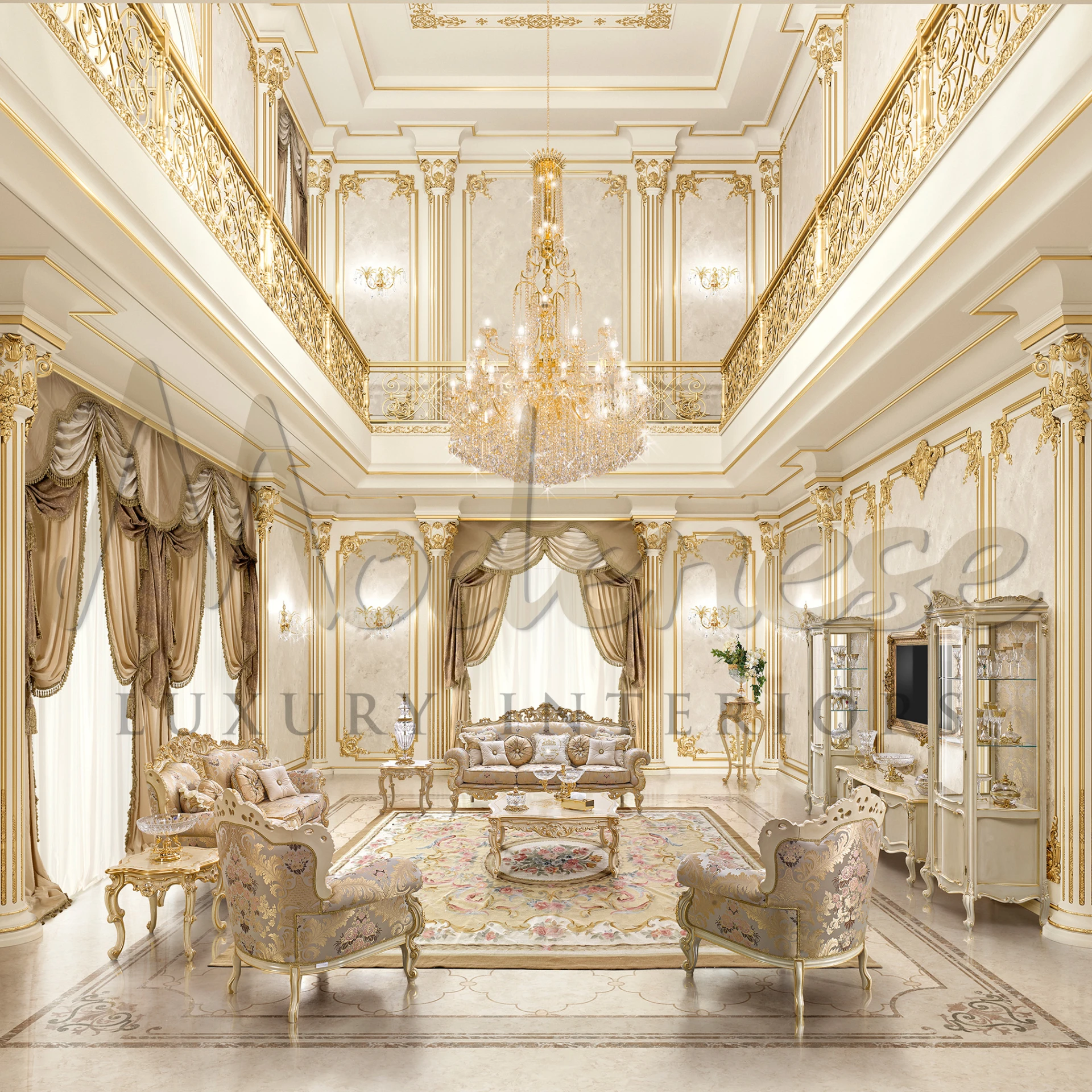 Luxury coffee table with intricate Italian craftsmanship and solid wood.