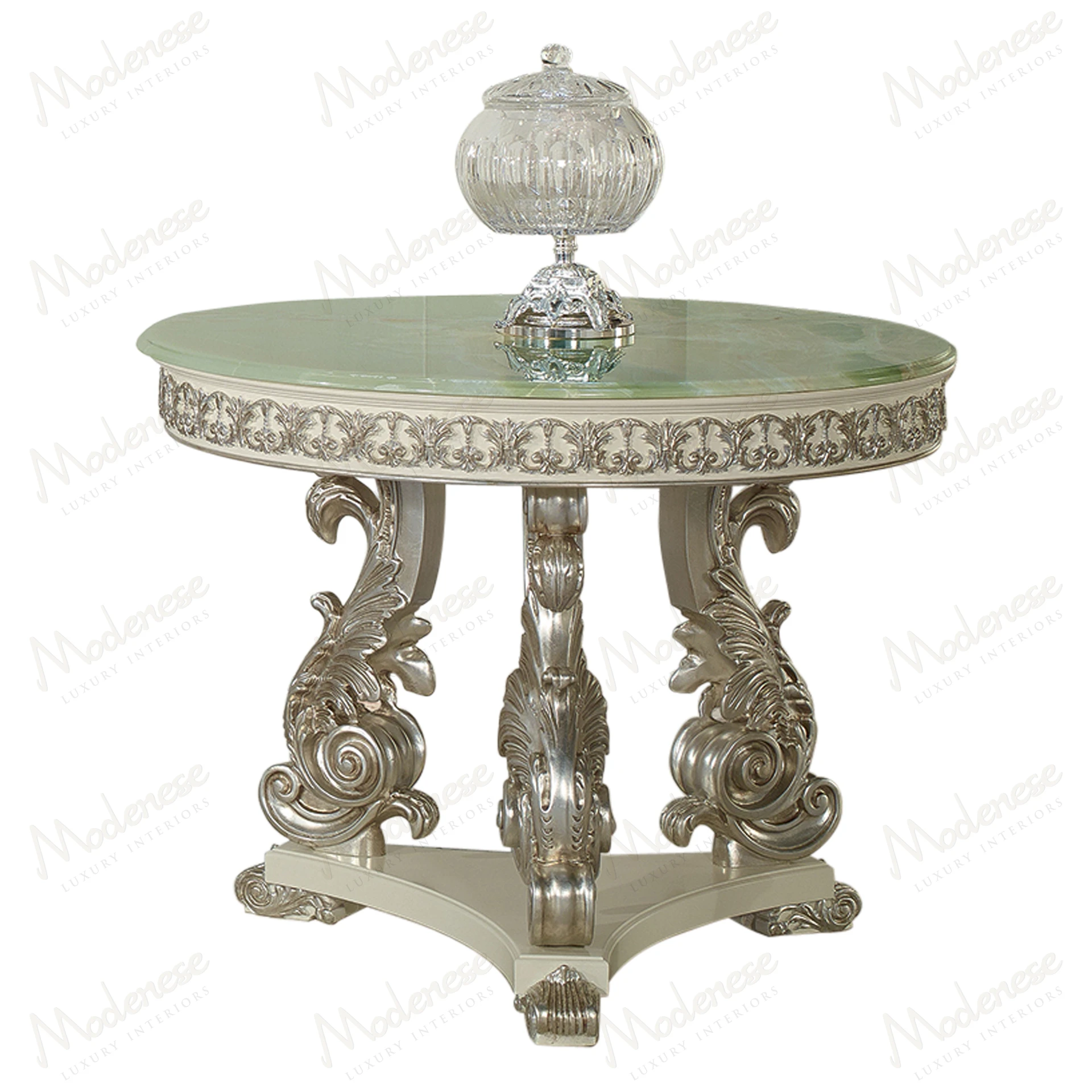 round green onyx carved central table