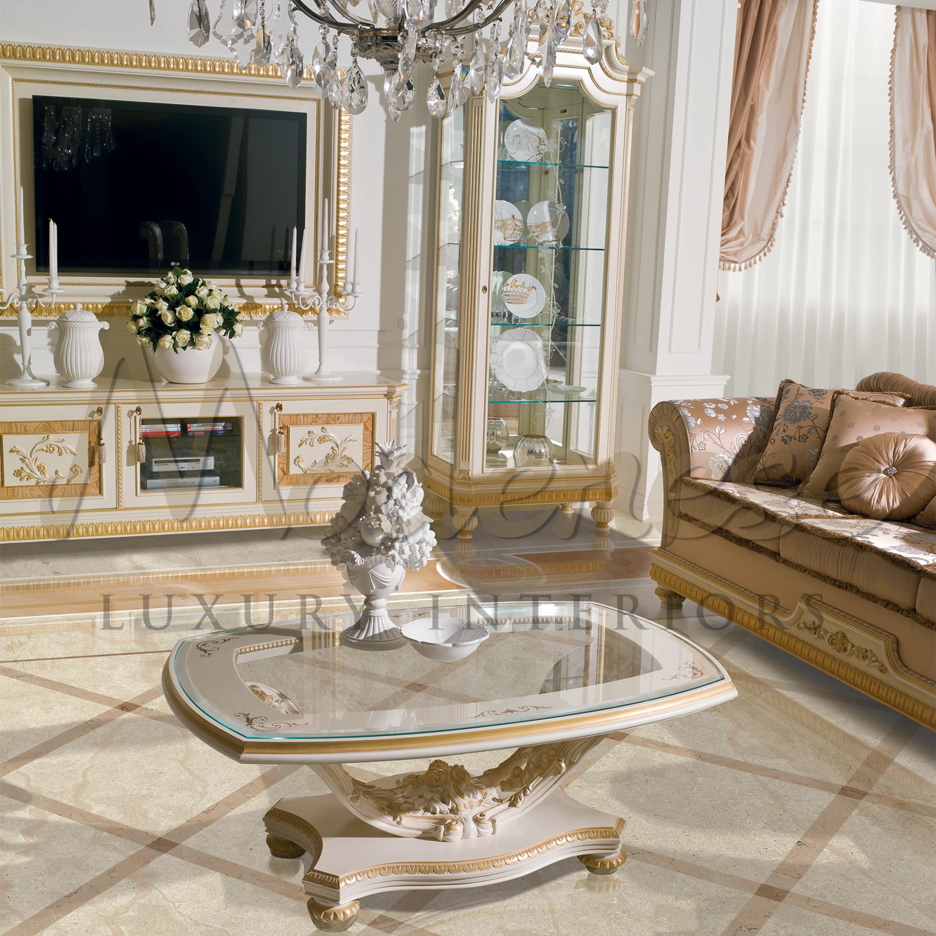 Unique artisan-crafted White Wall TV Frame, a centerpiece of classic design and luxury furniture for sophisticated spaces
