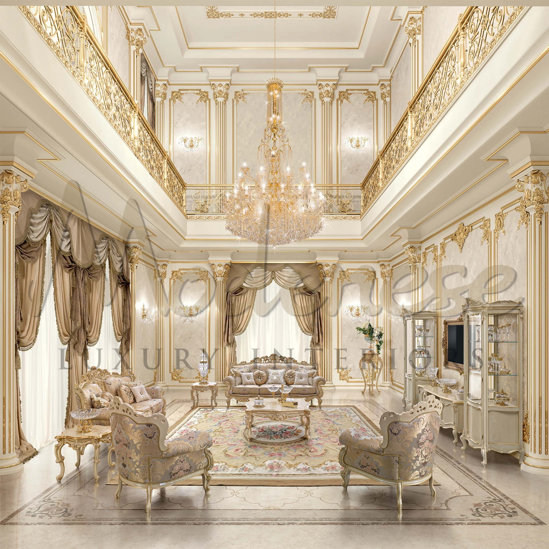 Intricately carved TV frame with gold leaf detailing, a masterpiece in luxury interiors and customized furniture design.
