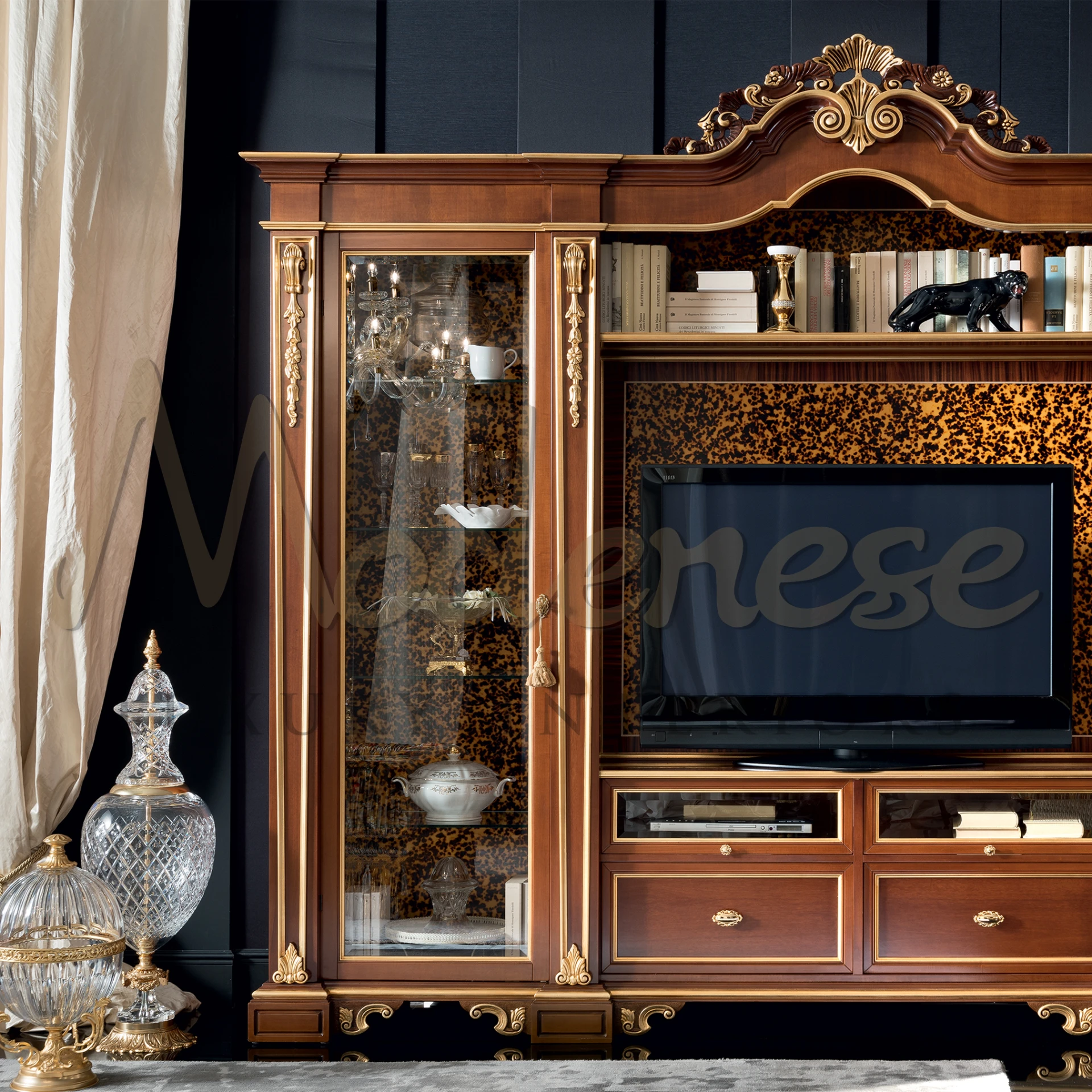 Versatile solid wood sideboard in dark brown, offering ample storage with a touch of Italian design elegance for any room.