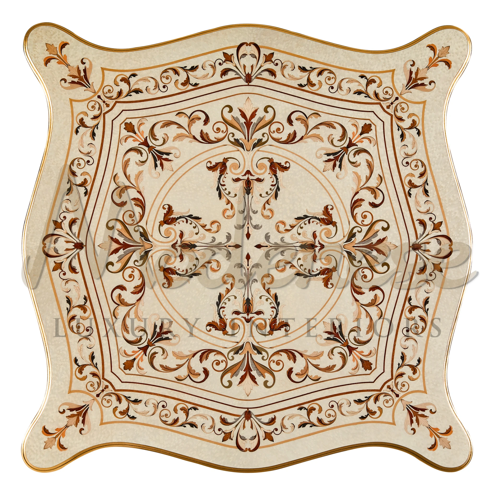 Elegant Classic Style Central Table with gold leaf carvings, embodying luxurious Italian design for timeless interior decor.
