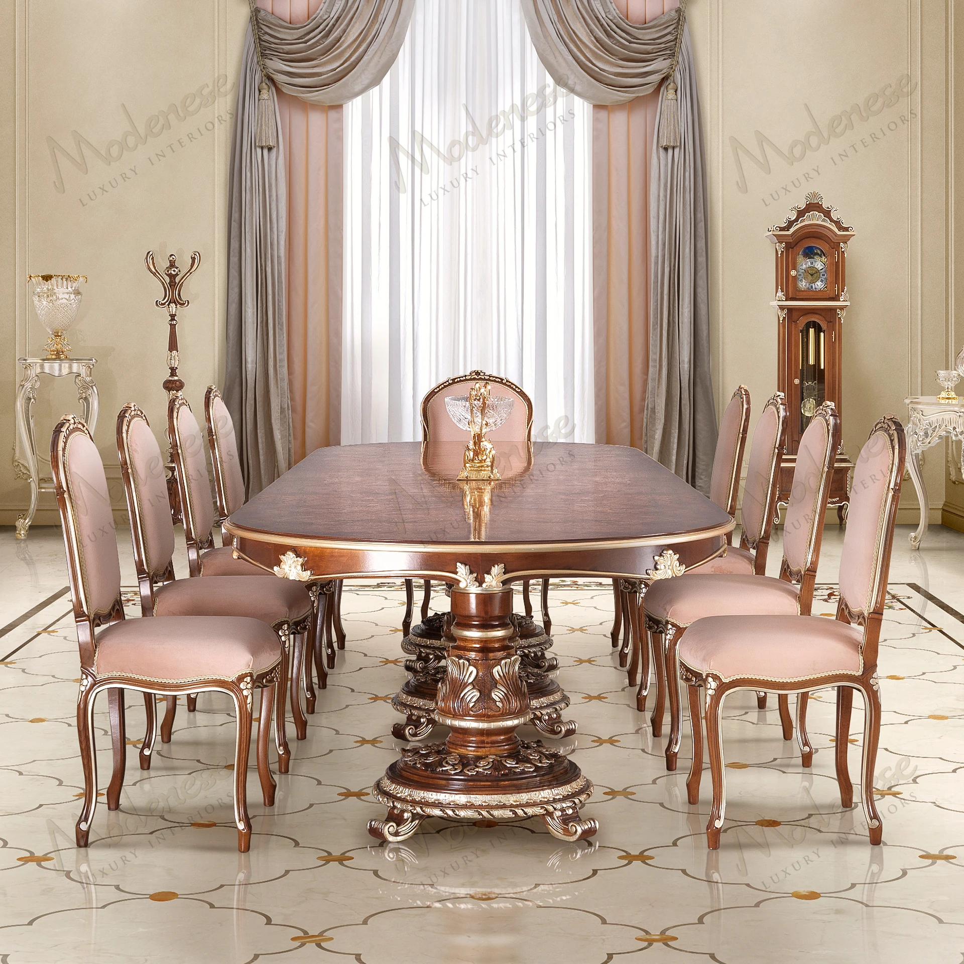 Contemporary dining table with wooden structure and top, showcasing clean lines and a modern design. No fabric elements included