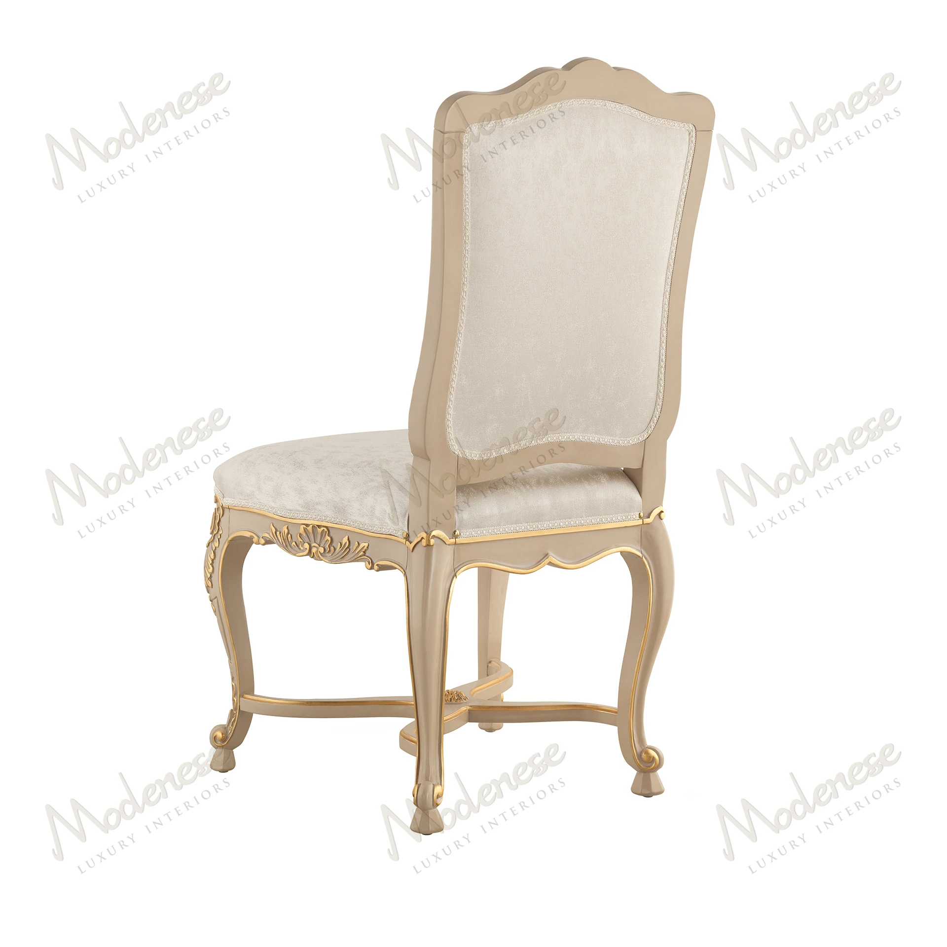 Elegant Harmony Chair with taupe lacquered finish and gold leaf details, showcasing a refined design. Perfect for sophisticated interiors