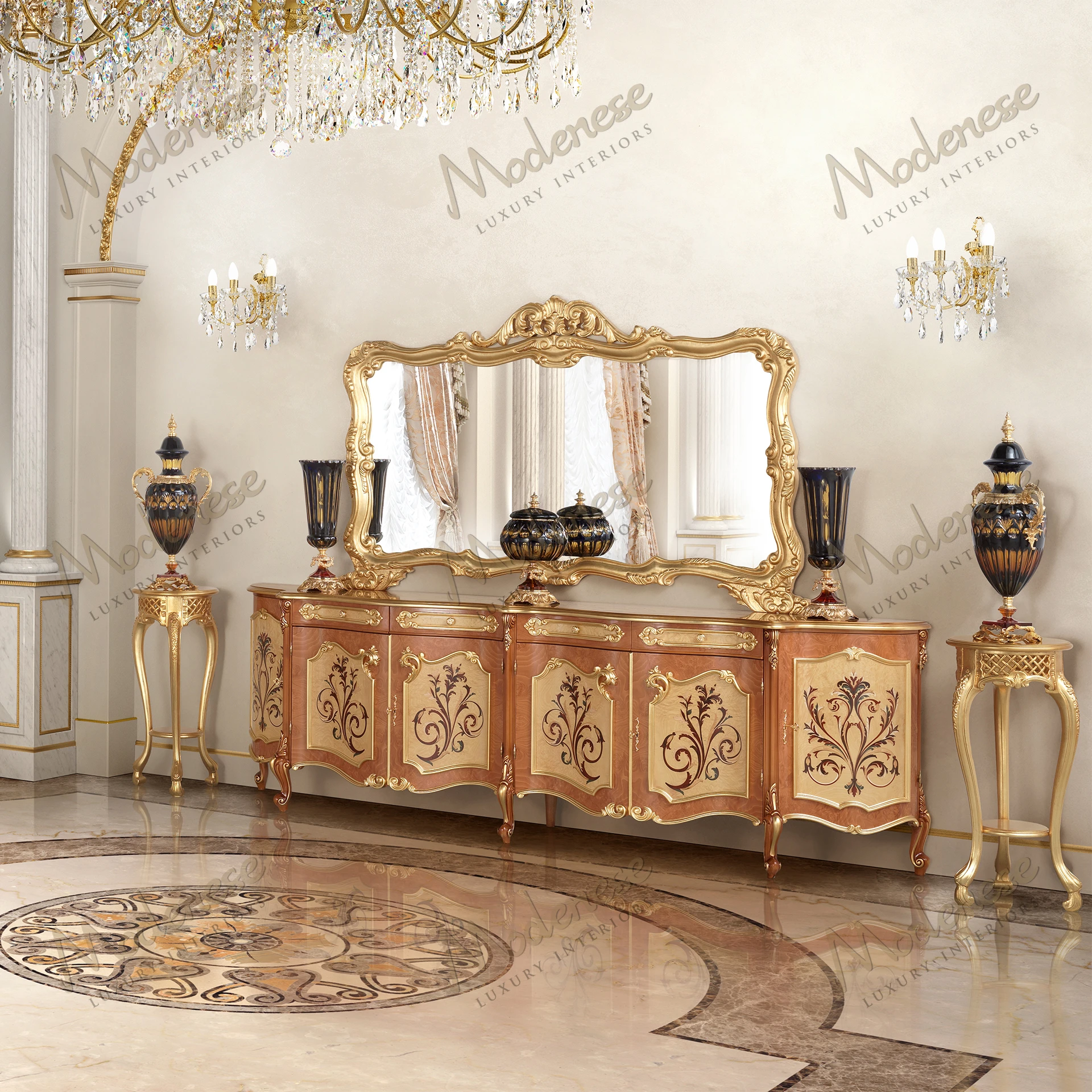 Royal Blend Sideboard with a cozy texture, no fabric upholstery. Features sleek wooden design with ample storage, enhancing any room's elegance