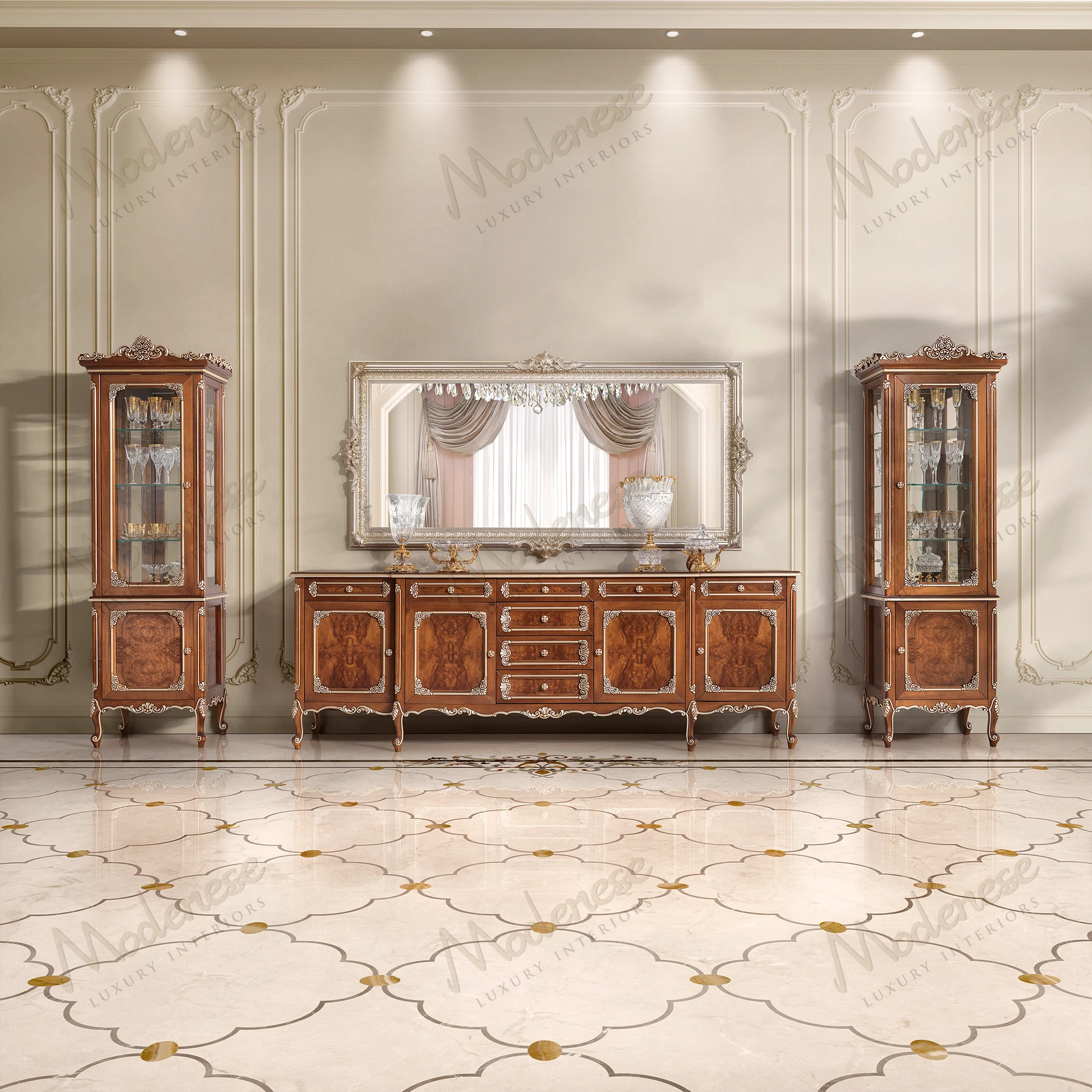 Wooden sideboard with cozy texture, featuring clean lines and ample storage. No fabric upholstery, suitable for elegant dining or living spaces