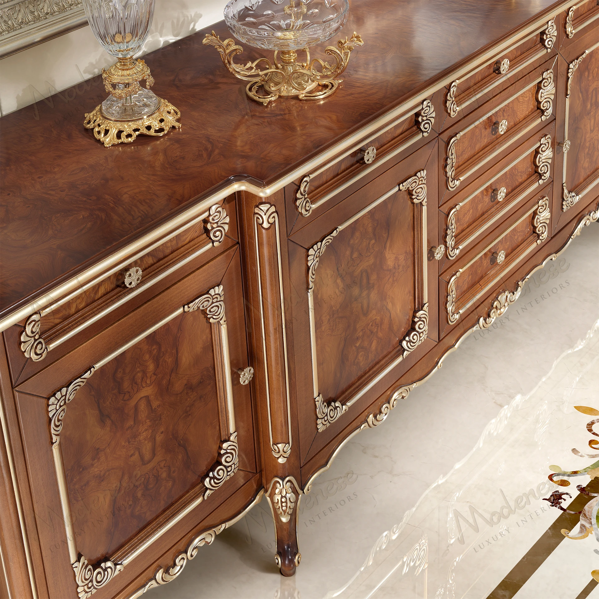 Contemporary wooden sideboard with a sleek design, featuring a wood structure and top. No fabric elements. Ideal for modern interiors