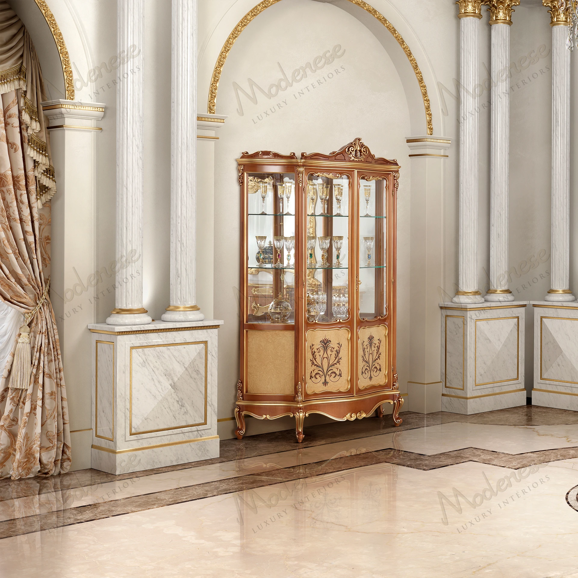 A wooden Royal Blend Cabinet with a cozy texture and no fabric upholstery, emphasizing its rich grain and smooth, polished finish