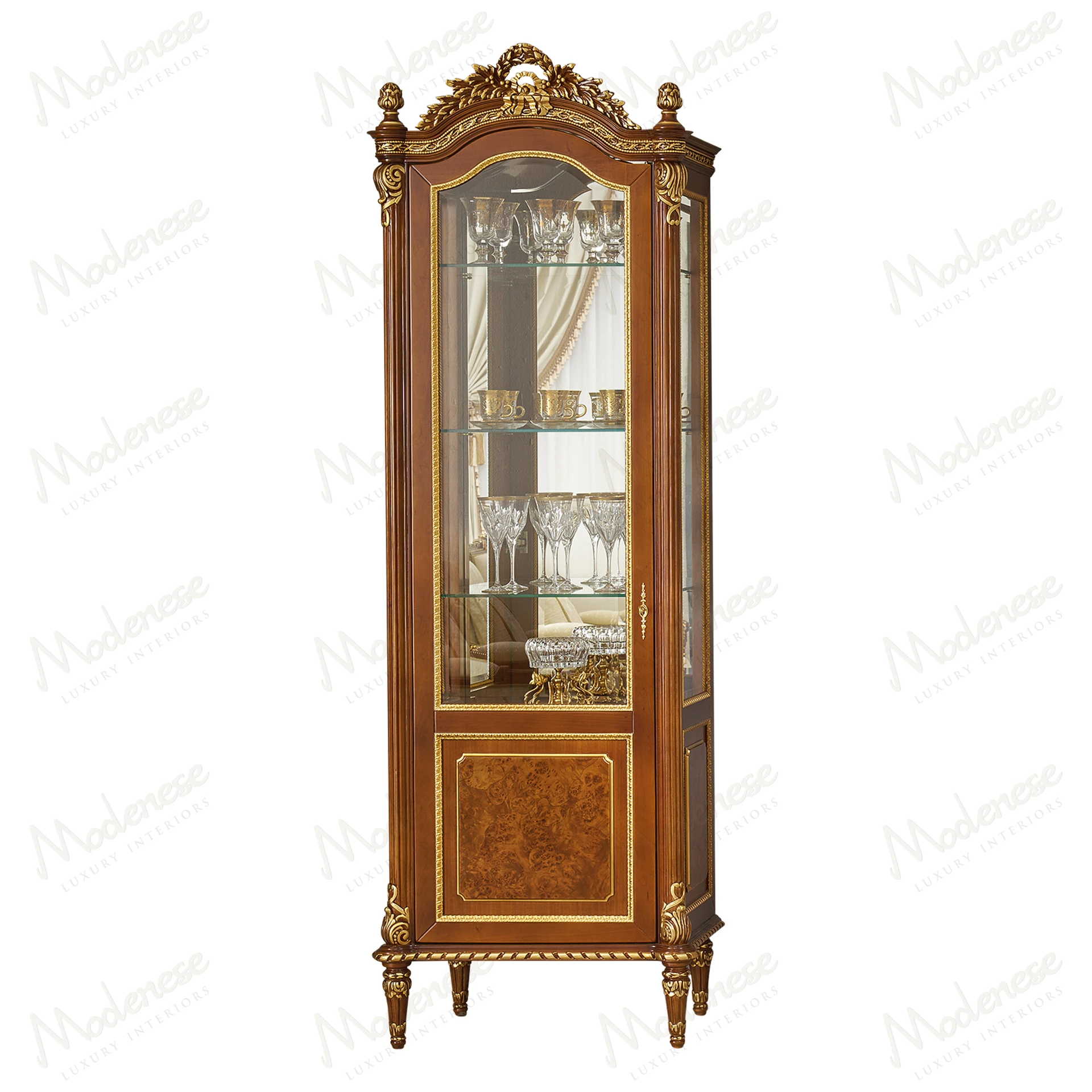 Elegant Ivory Lacquered Imperial Majesty Cabinet with Gold Leaf Accents