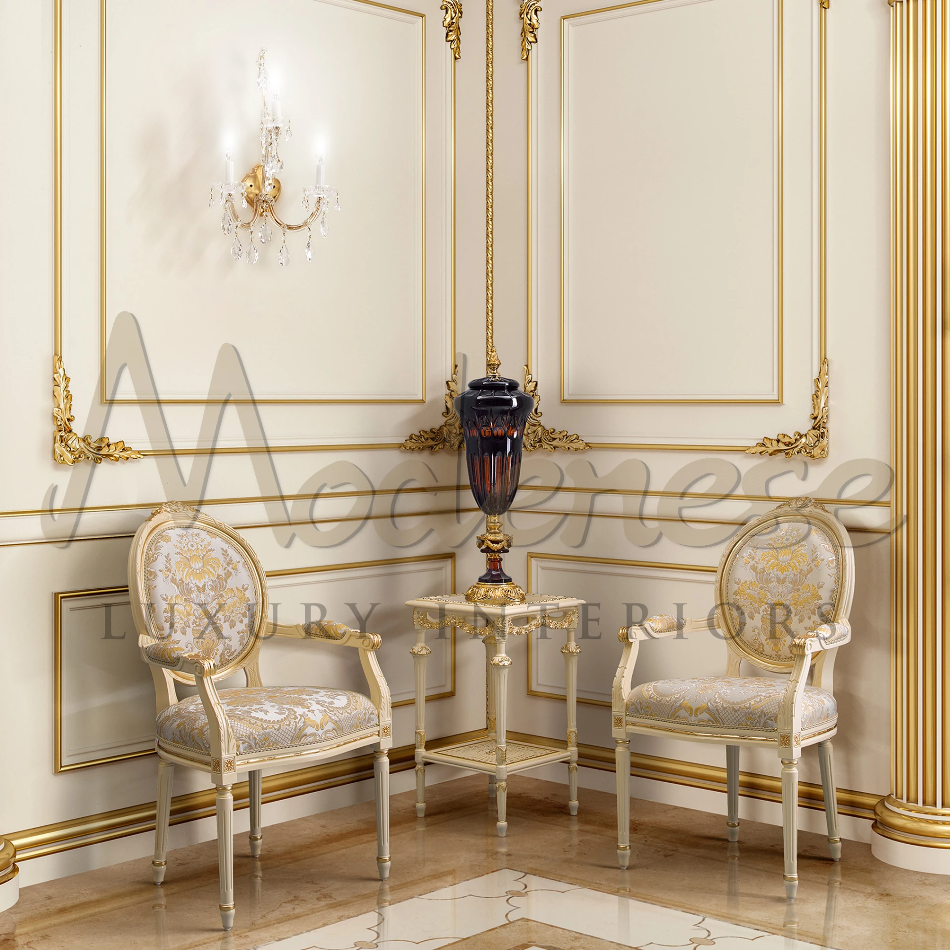 Elegant Handcrafted Telephone Stand by Modenese, crafted from high-quality wood and crystal, perfect for classic and luxury decors.
