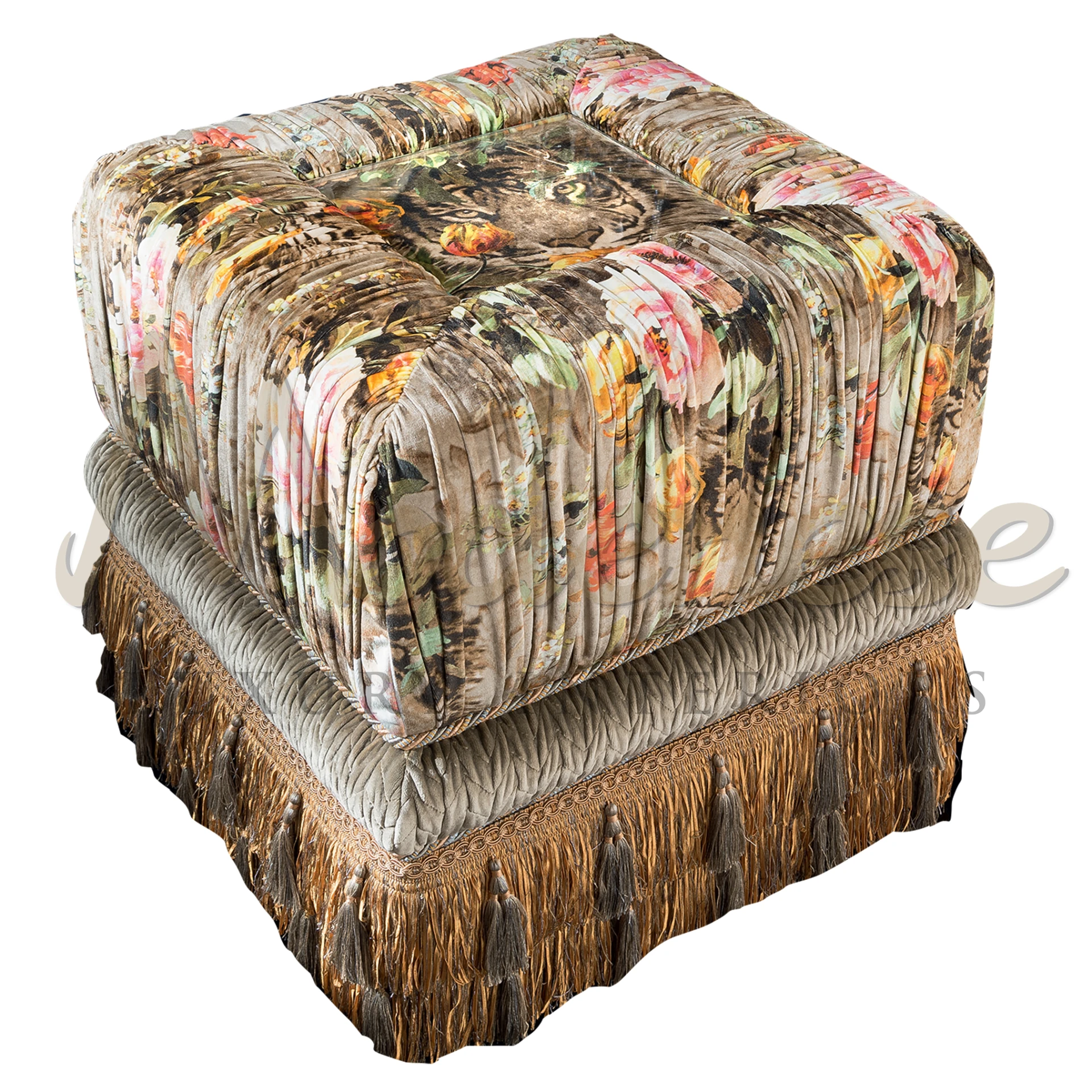 Elegant Square Floral Fabric Side Table, perfect for adding a touch of color and elegance to classic and modern interiors alike.