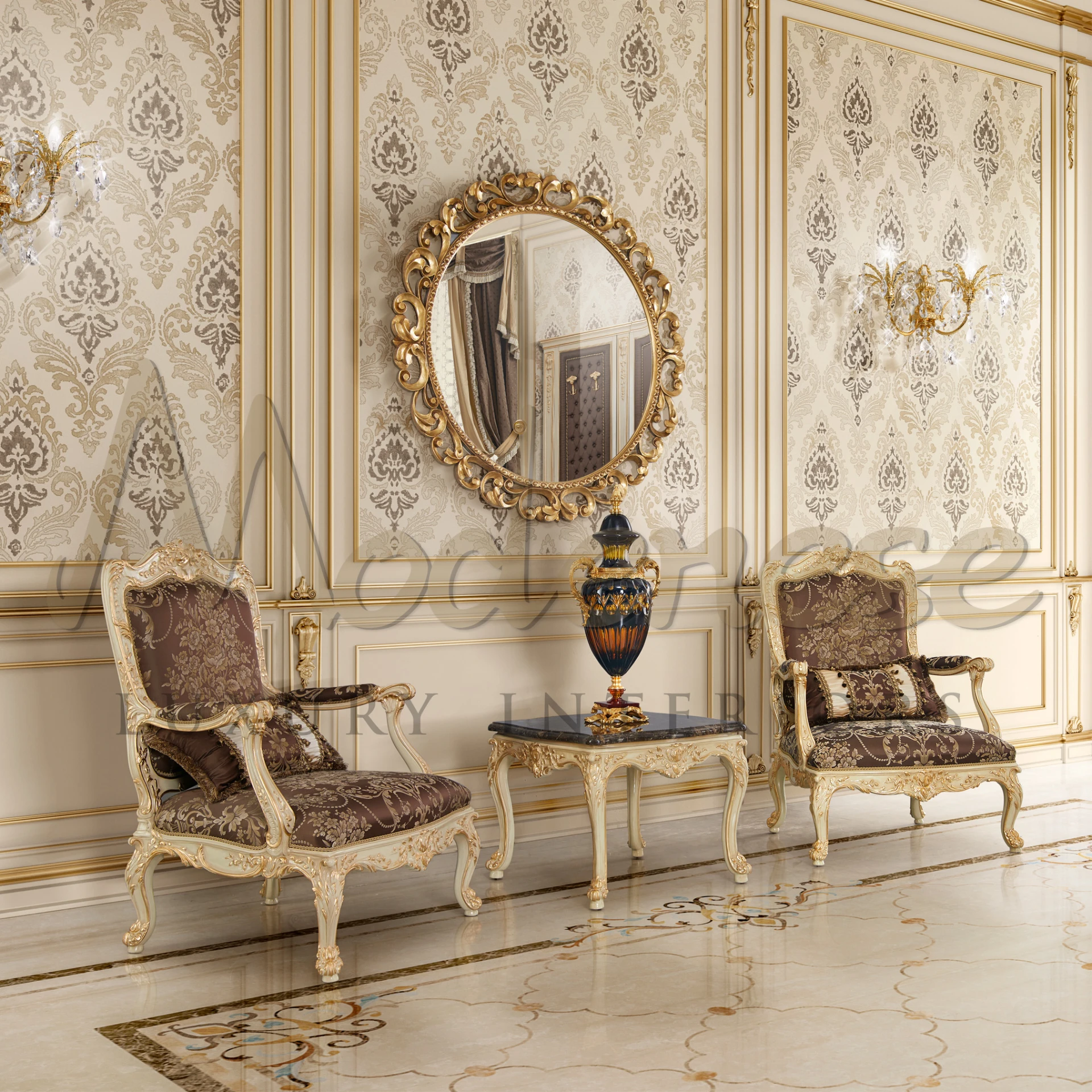 Opulent Emperador Side Table with solid wood structure, hand decorated for luxury spaces, showcasing classic furniture elegance.