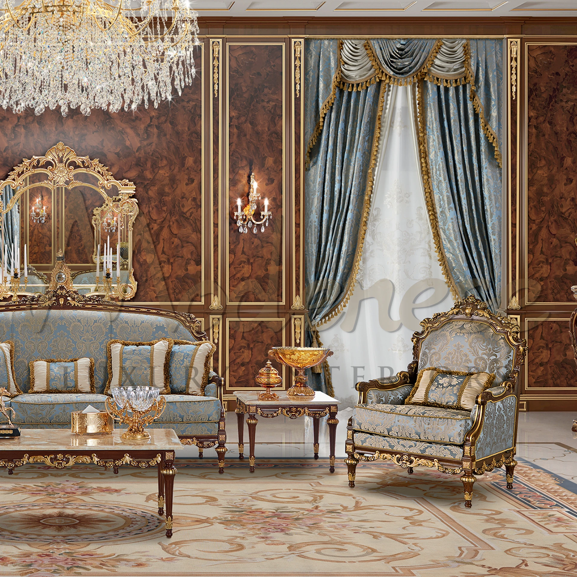 Elegant Honey Onyx Marble Top Side Table, blending classic French furniture design with luxury Italian craftsmanship.