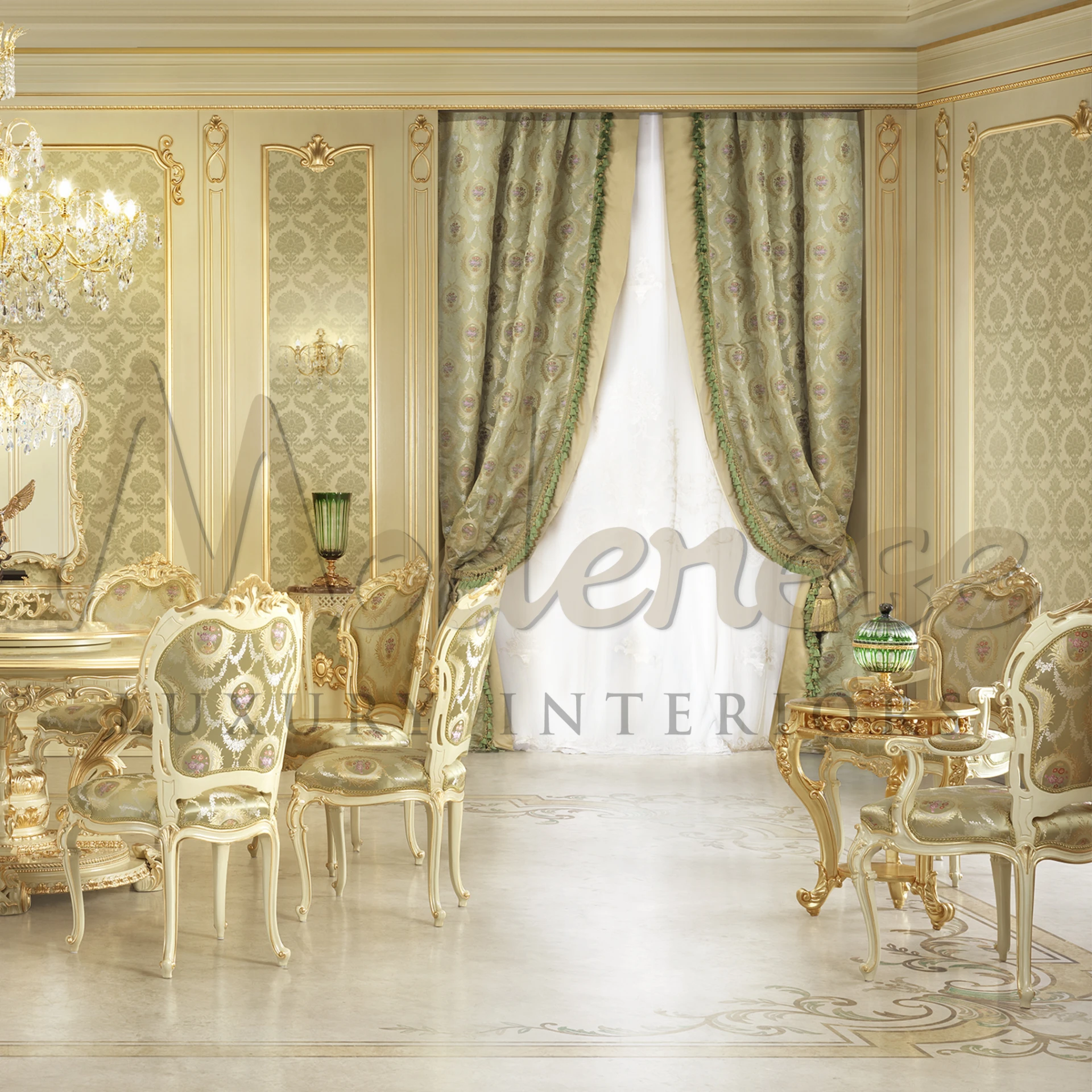 Classic Italian-designed Round Gold Leaf Side Table, a masterpiece of classy furniture for timeless interior settings.