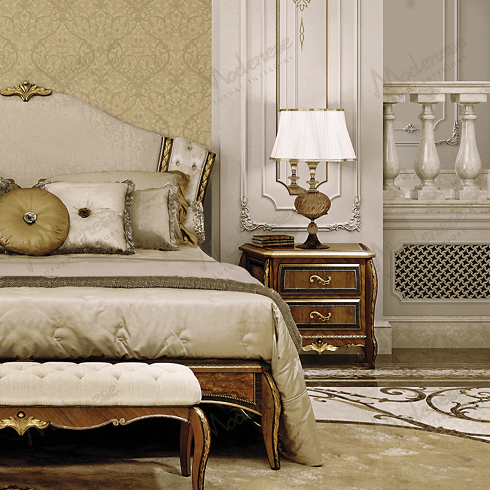 A round night table with a cozy, textured finish. No fabric upholstery. Ideal for a warm, inviting bedroom setting..