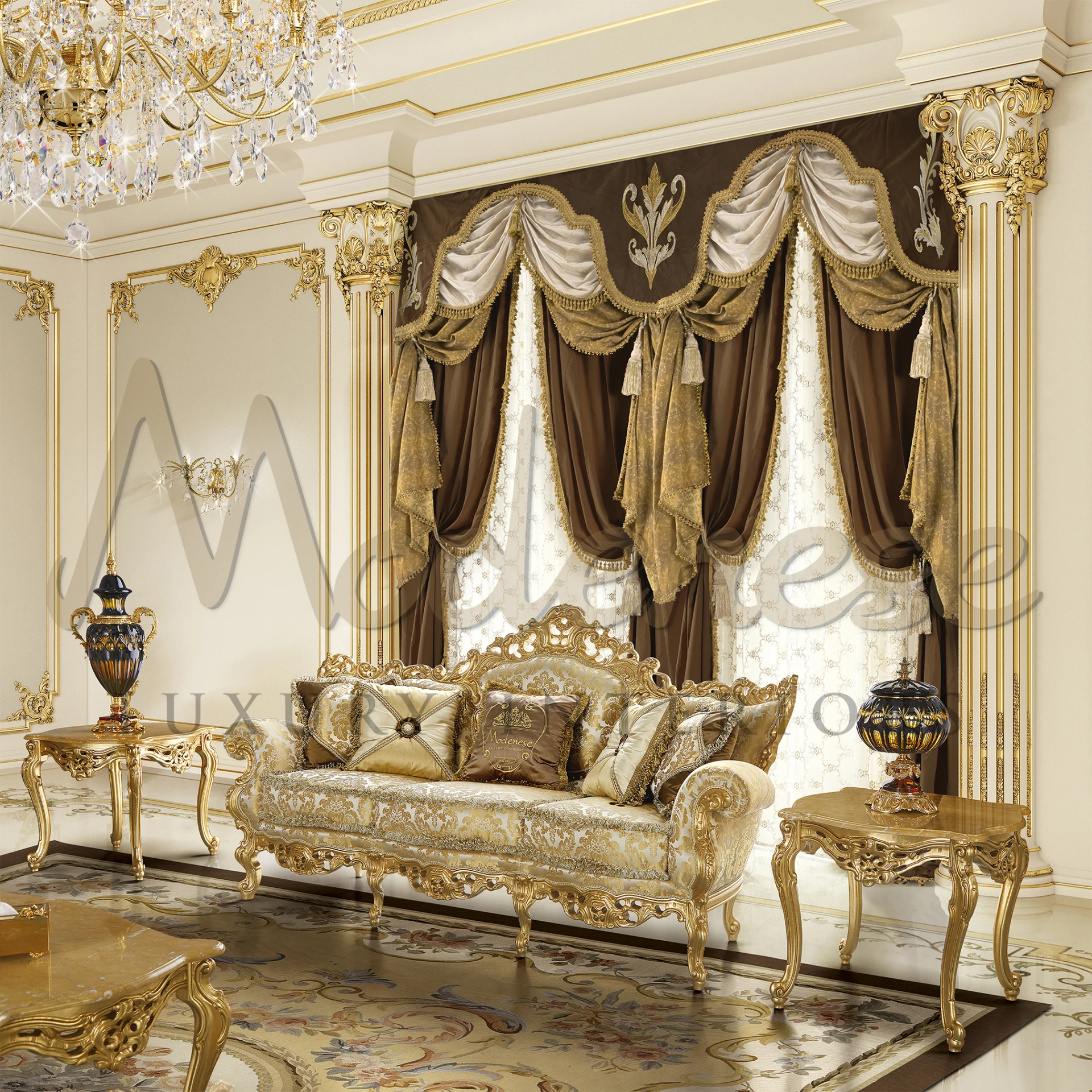 Handmade Classic Gold Leaf Side Table, a masterpiece of luxury furniture design, ideal for sophisticated classic interior settings.