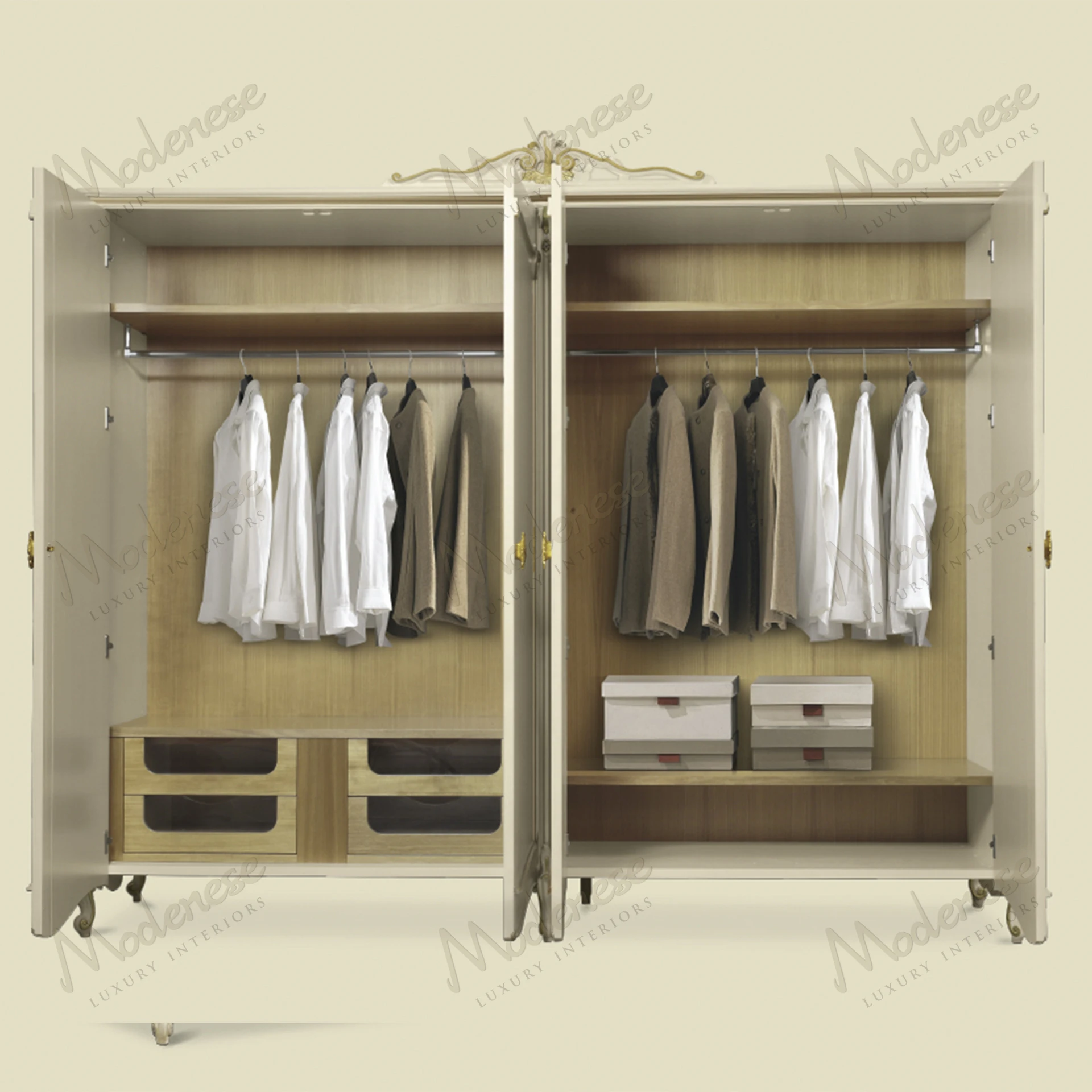 Ethereal Glow Wardrobe with a cozy texture, no fabric upholstery, minimalist design, warm wood finish, enhancing room ambiance