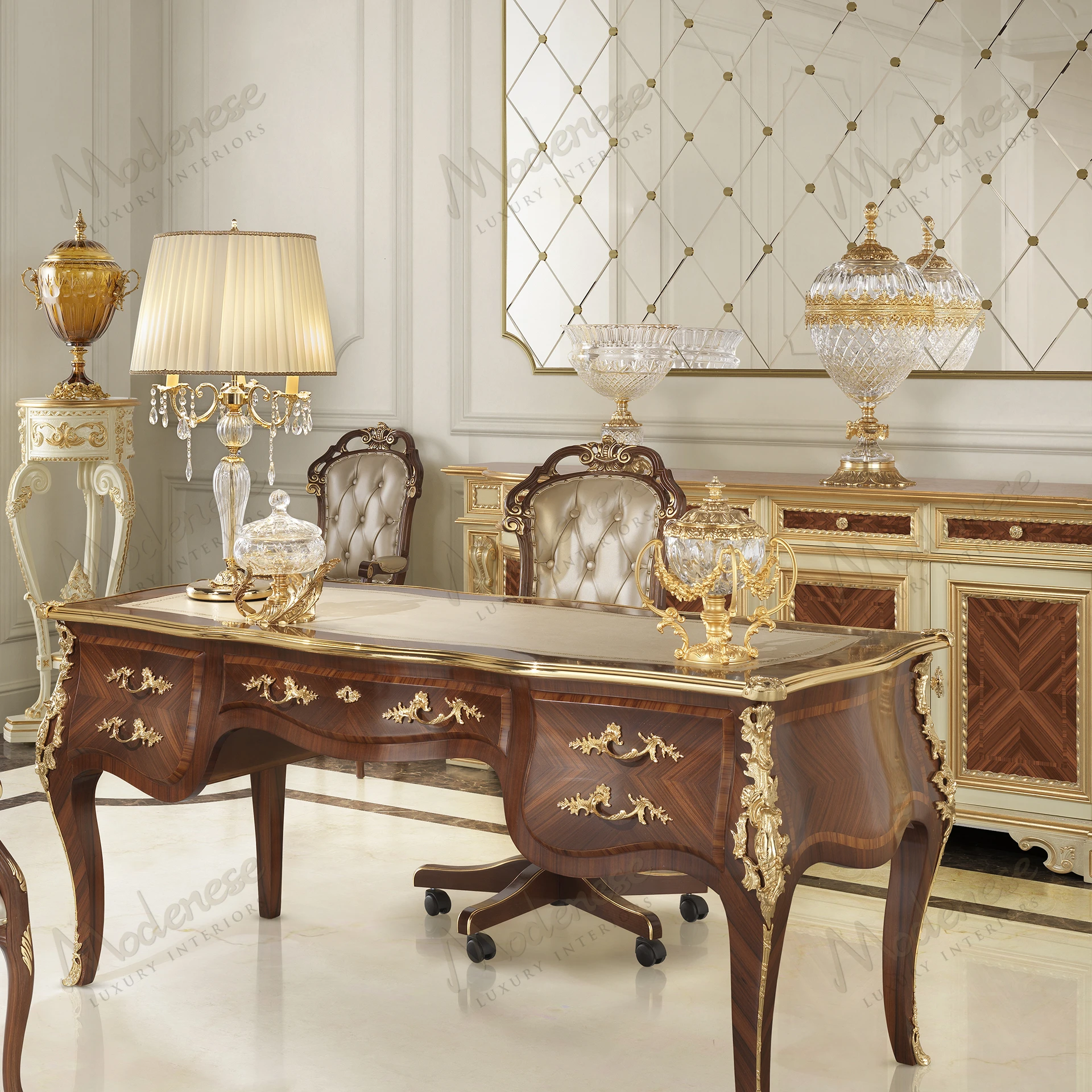 Ivory leather Royal Symphony Swivel Armchair with capitonné buttons, offering a cozy texture and elegant design for comfortable seating..