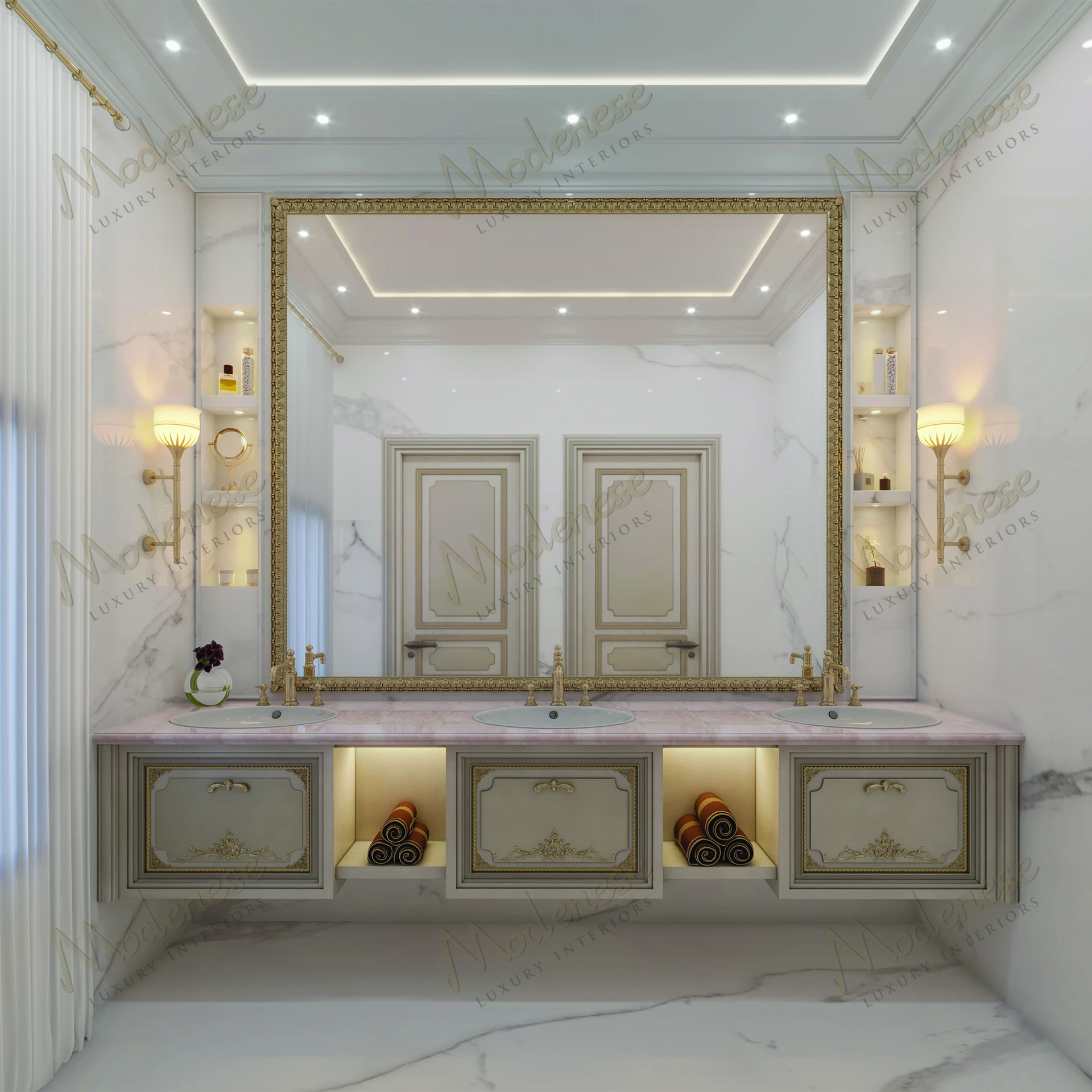 Elegant product with an ivory lacquered finish and gold leaf details, showcasing a sophisticated design..