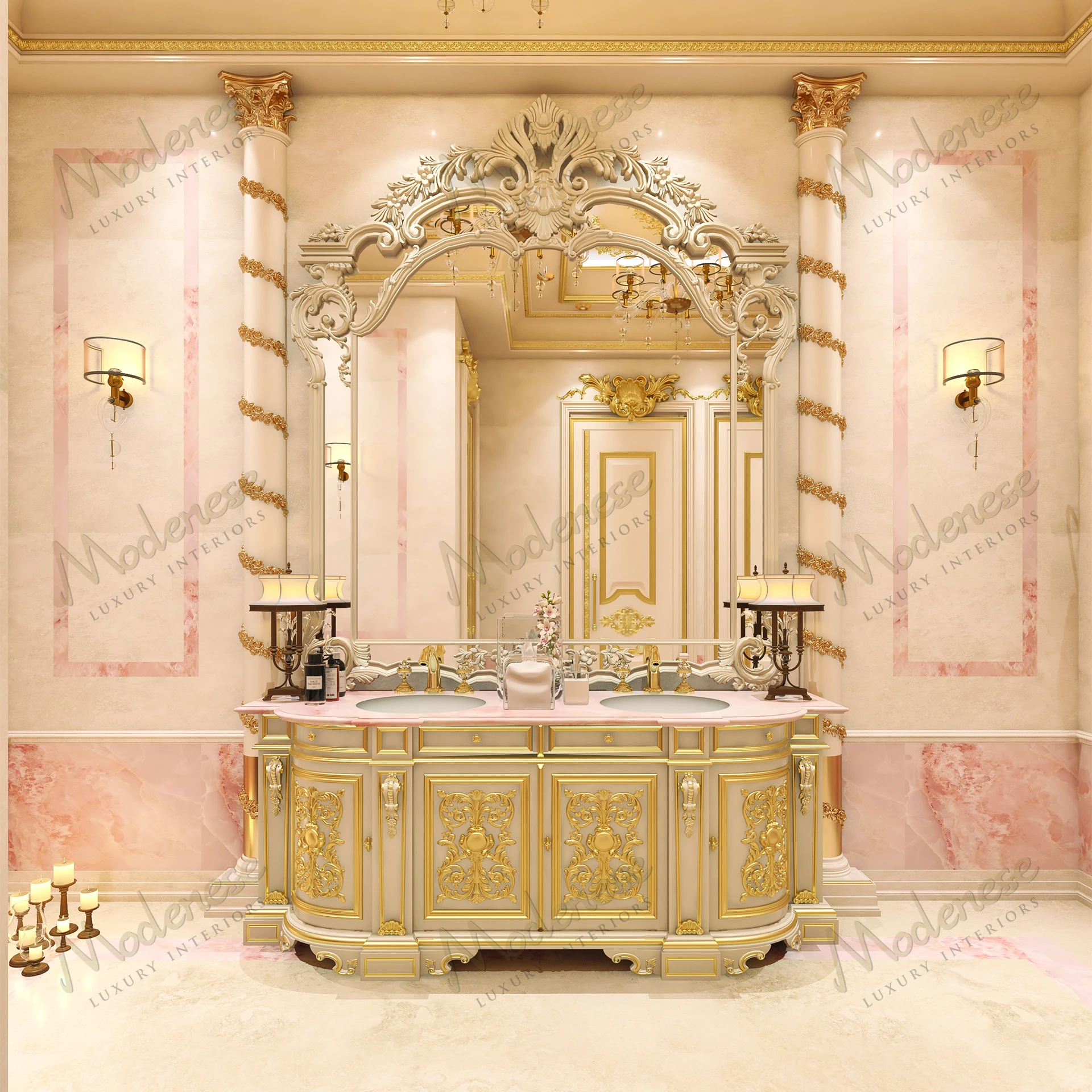 Ivory lacquered product with gold leaf details, elegant style. Smooth surface, reflective accents, luxurious design. Ideal for sophisticated, refined decor..