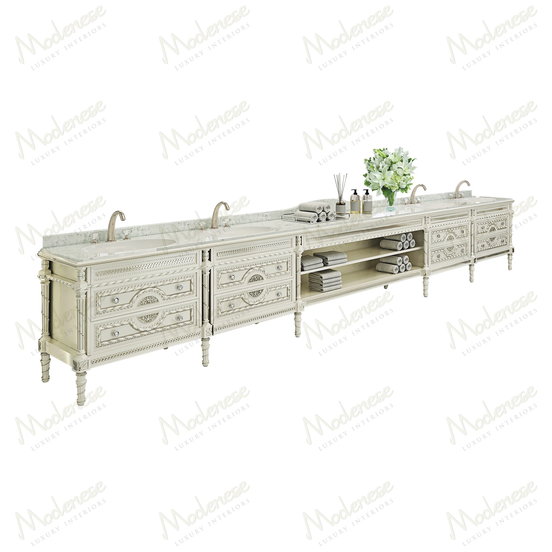 Elegant ivory lacquered product with silver leaf details, stylishly designed for a refined look. Suitable for various decor styles..