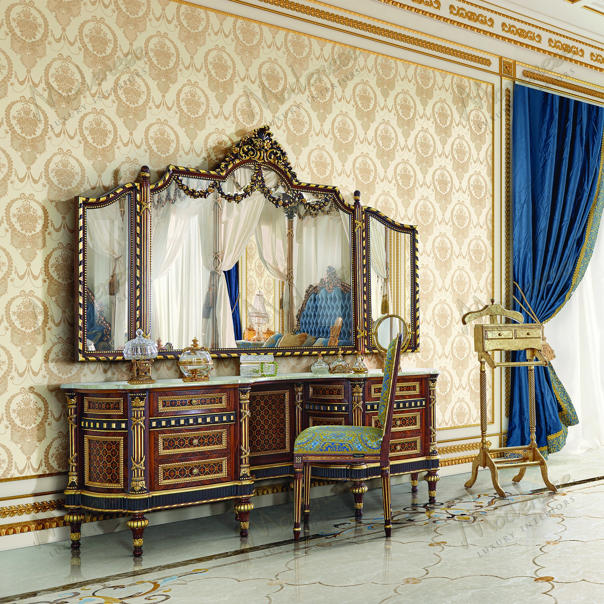 Imperial Golden Valet Stand, wood structure, smooth surface, cozy texture, full gold leaf finish