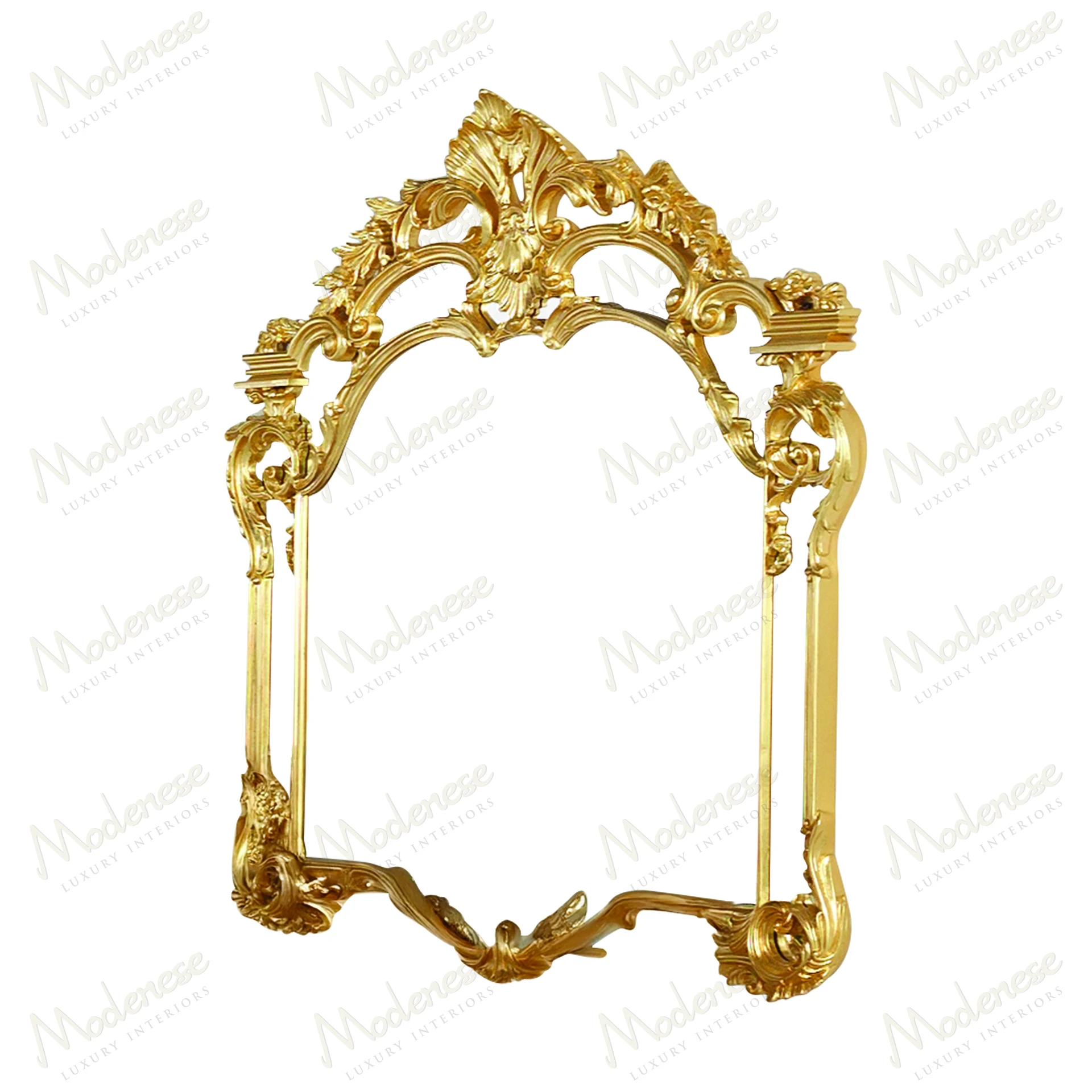 Elegant Midnight Moon Mirror with a full gold leaf finish, reflecting soft light Circular design with intricate detailing enhances any space