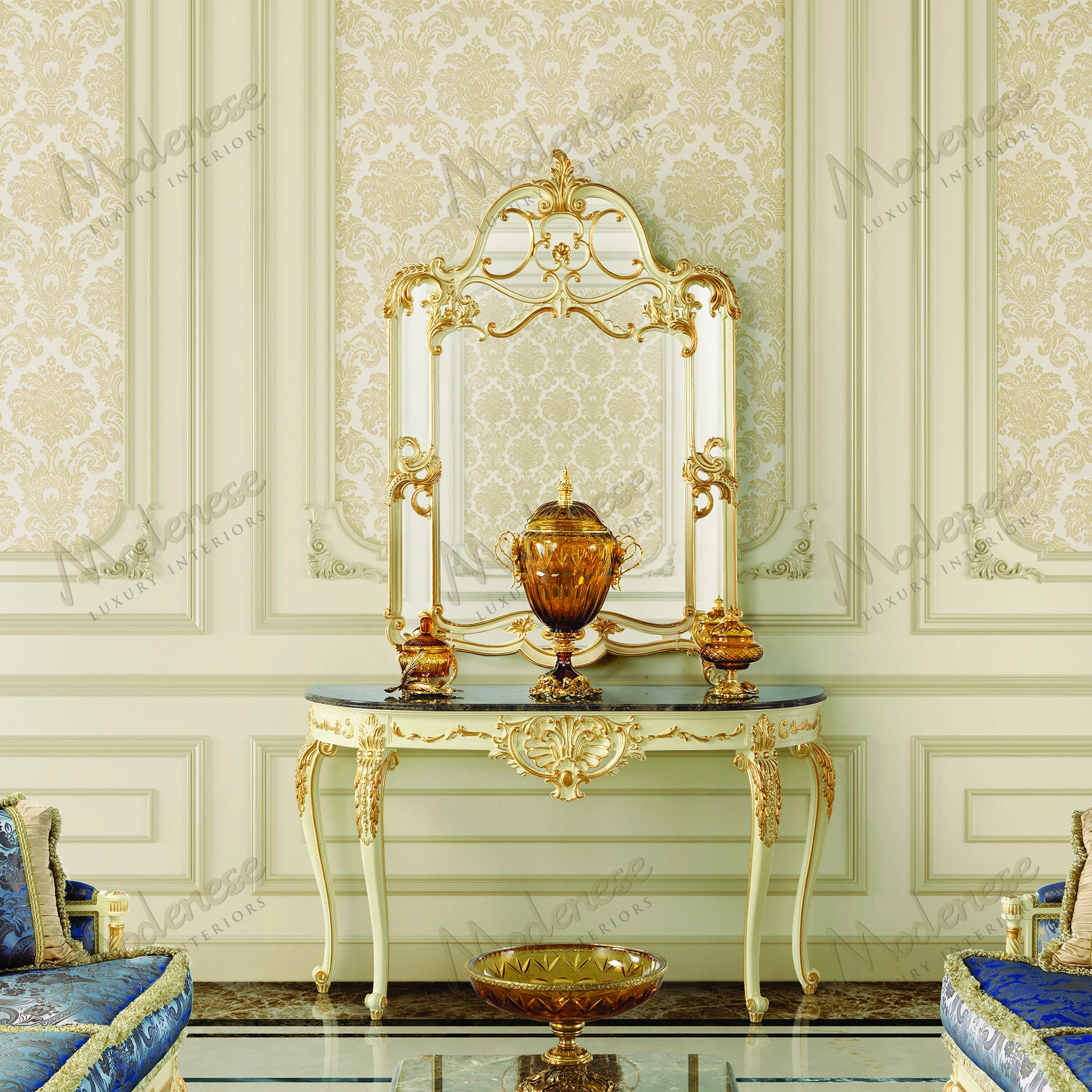 Moon-shaped mirror with a cozy texture and no fabric upholstery, reflecting the room softly, inspired by midnight elegance