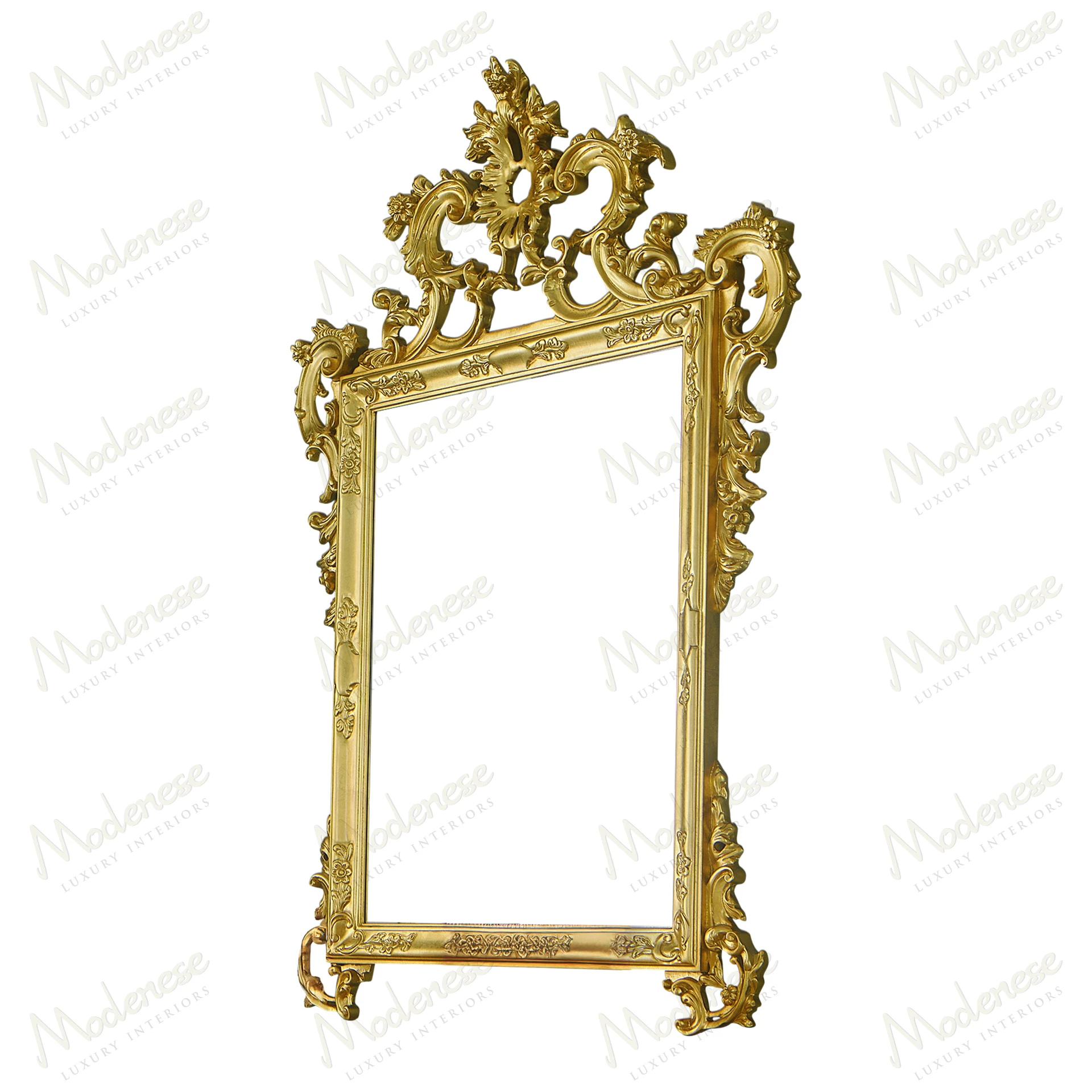 Gold leaf Royal Blend Shaped Mirror, featuring an elegant design with intricate detailing, reflecting luxury and sophistication