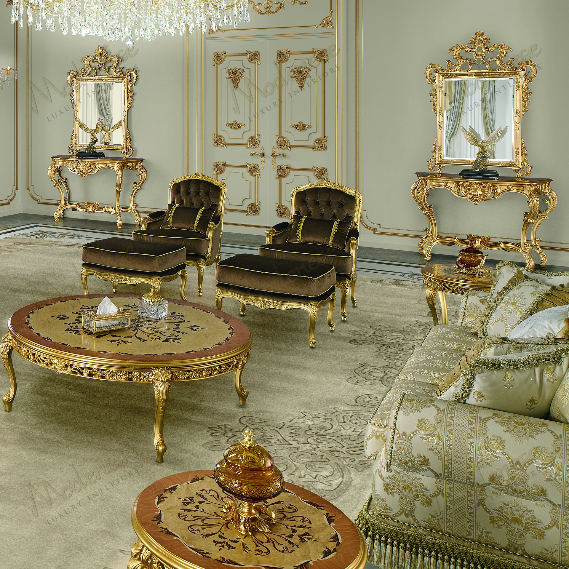 Contemporary Royal Blend mirror with a wooden frame, no fabric, featuring a unique shape and reflective surface Ideal for modern decor