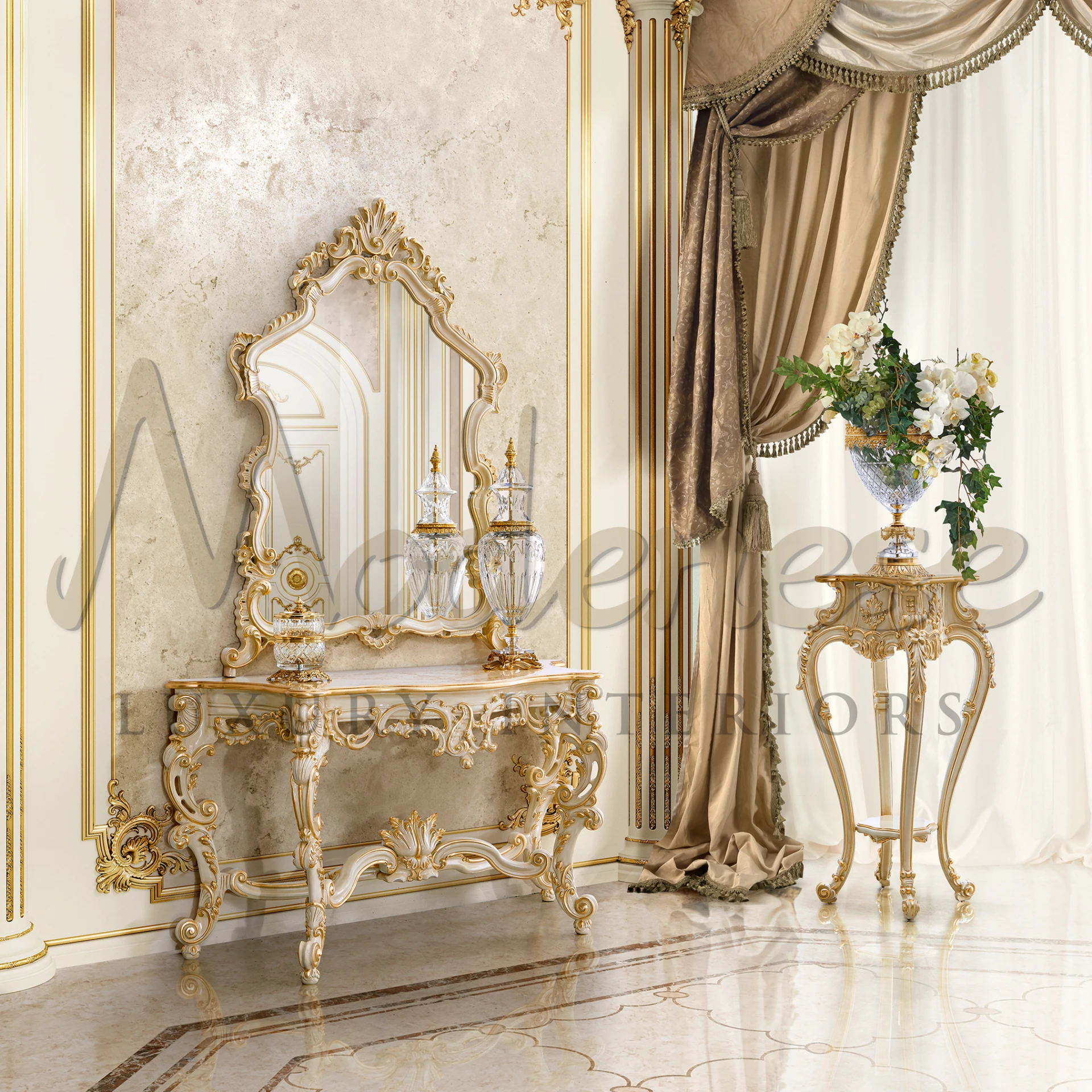 Baroque Rectangular Console by Modenese Interiors, showcasing Italian craftsmanship and solid wood construction.