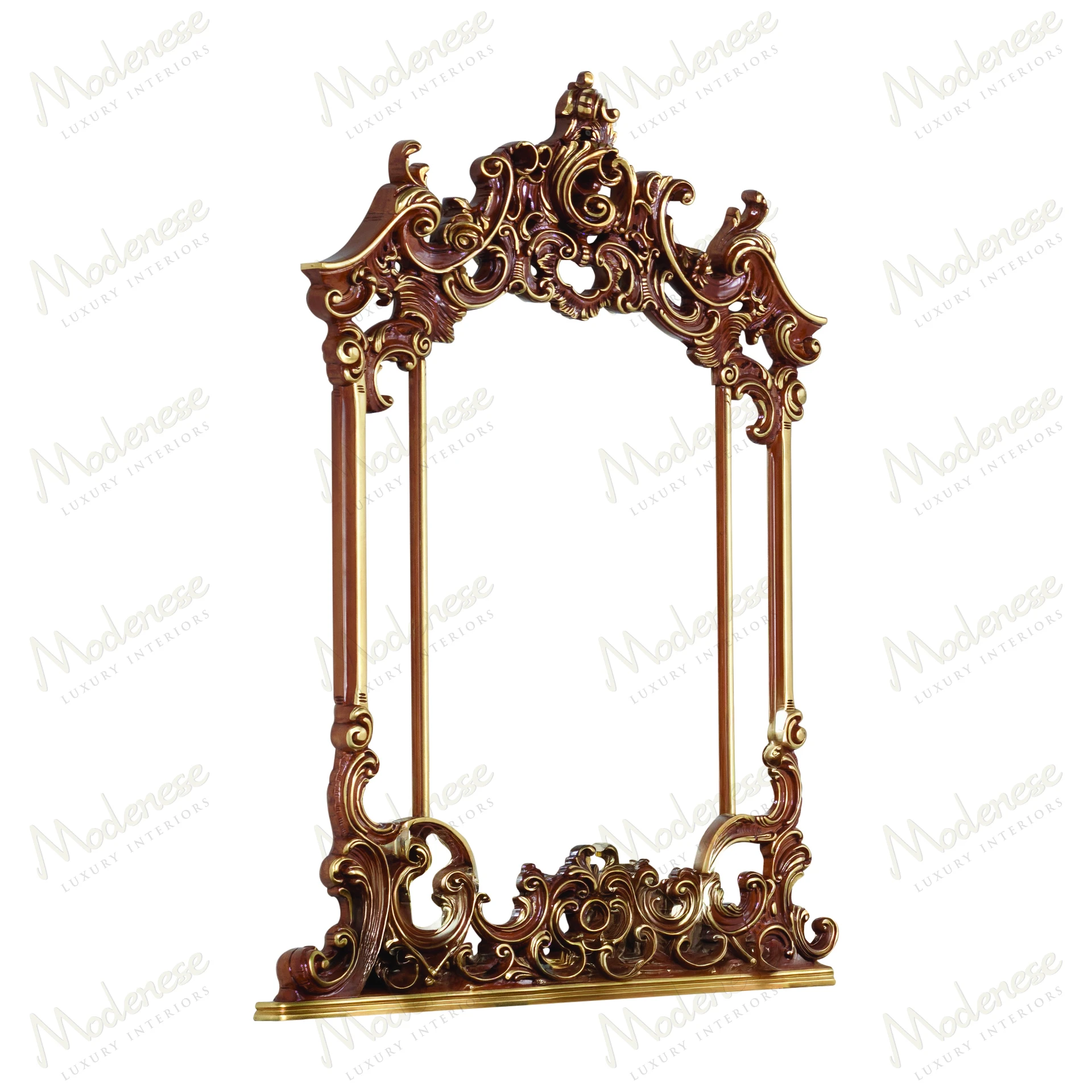 Elegant Royal Blend Walnut Mirror with Classic walnut finish, gold leaf details Reflects sophisticated style while enhancing décor with luxurious warmth and charm