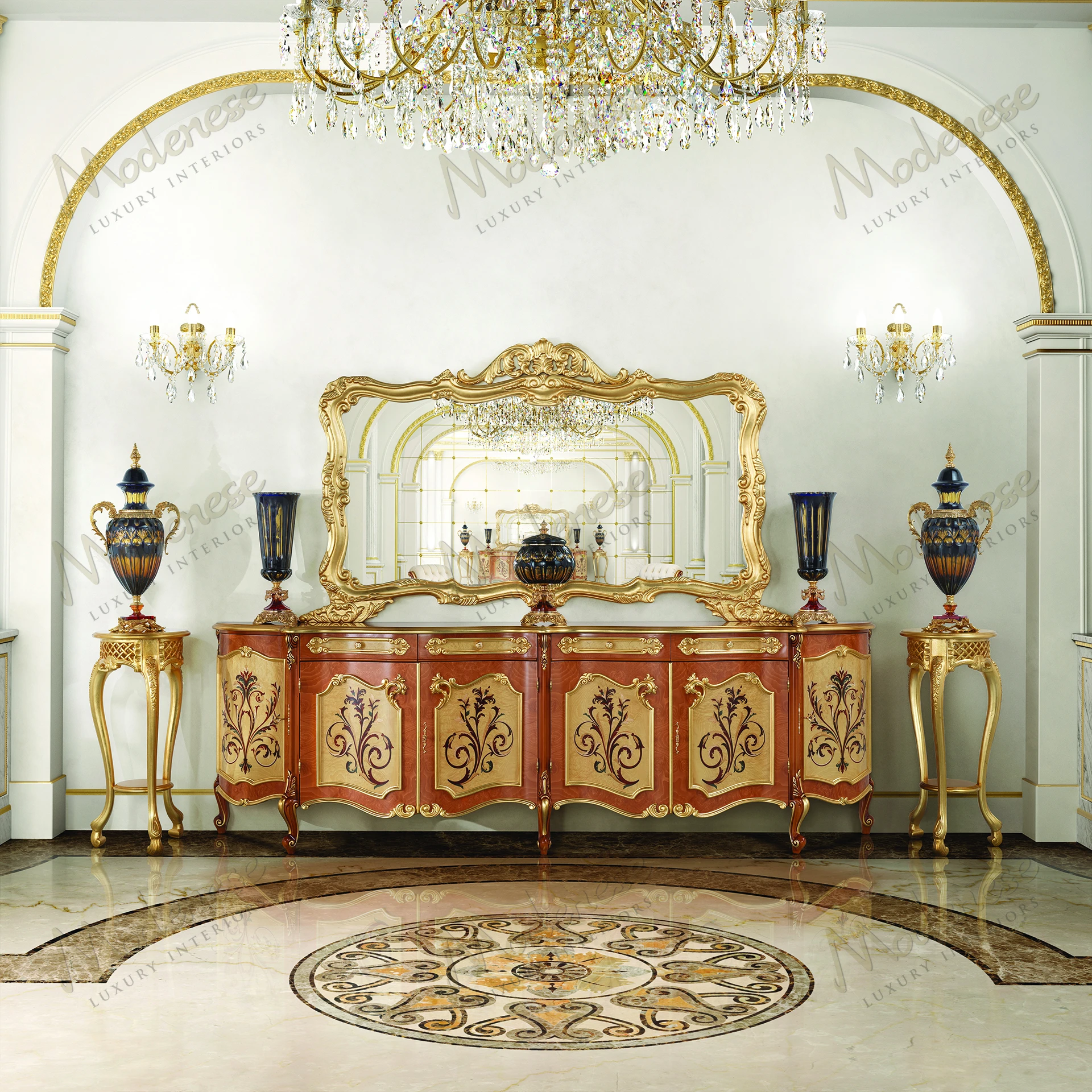 A large, plush Royal Blend Grand Mirror with a cozy, textured surface, designed without fabric for an elegant and accessible touchA large, plush Royal Blend Grand Mirror with a cozy, textured surface, designed without fabric for an elegant and accessible