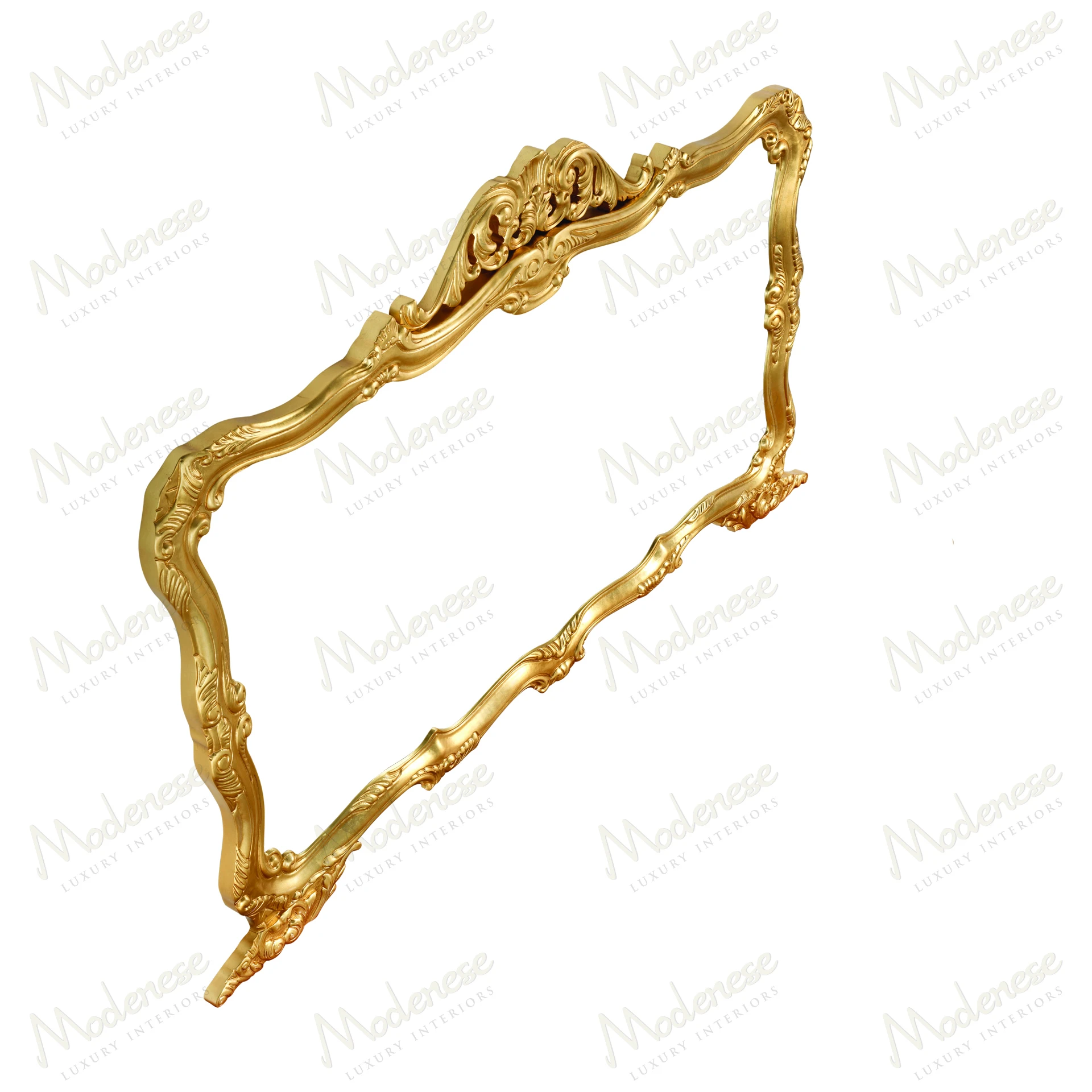 Elegant Royal Blend Grand Mirror with full gold leaf finish, reflecting luxury and style Rectangular shape with ornate detailing, suitable for sophisticated interiors