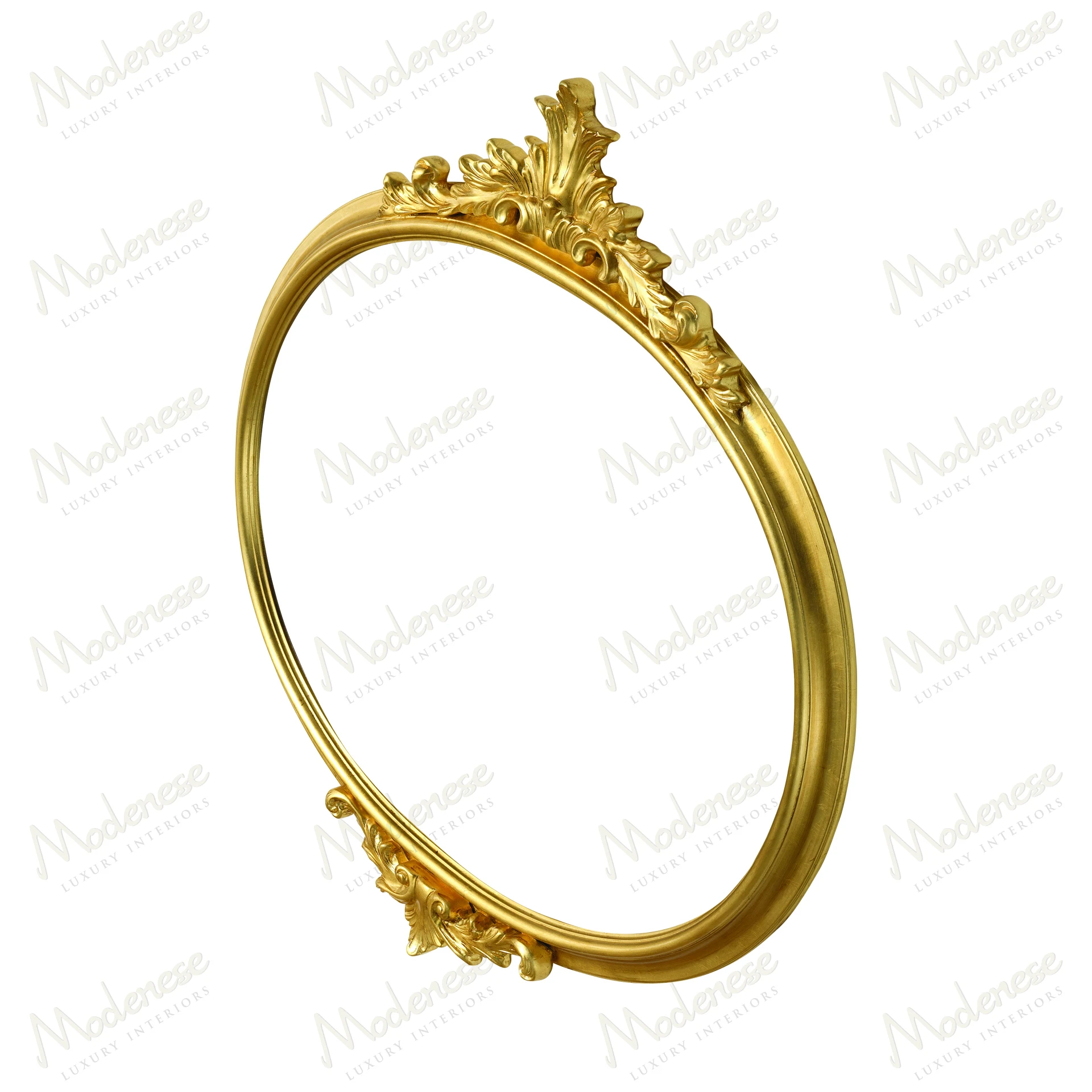 Elegant Ethereal Glow Mirror with full gold leaf finish, reflecting light beautifully Ideal for classic interiors Circular design with intricate detailing