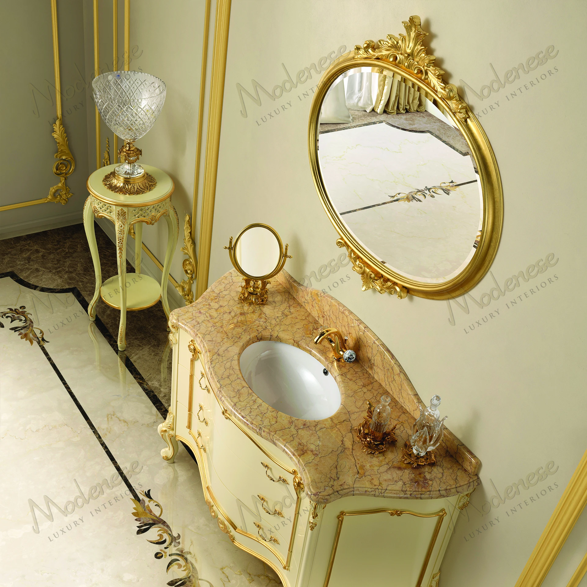 Elegant Ethereal Glow Mirror with wooden frame, full gold leaf finish, sleek design Reflects light beautifully Perfect blend of luxury and simplicity