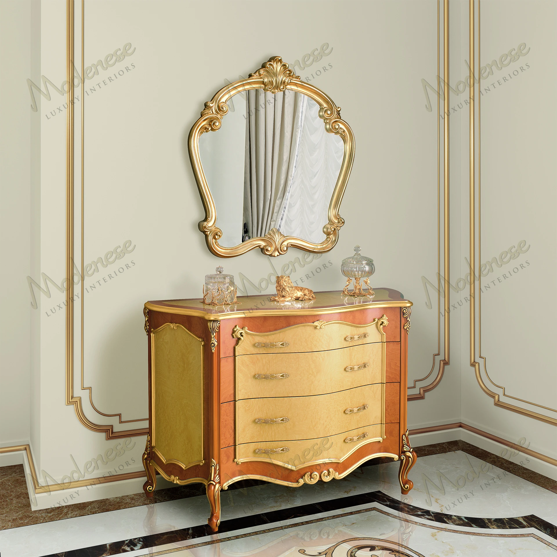 Royal Blend Baroque Mirror with cozy, textured frame, no fabric Elegant design enhances room decor while ensuring accessibility