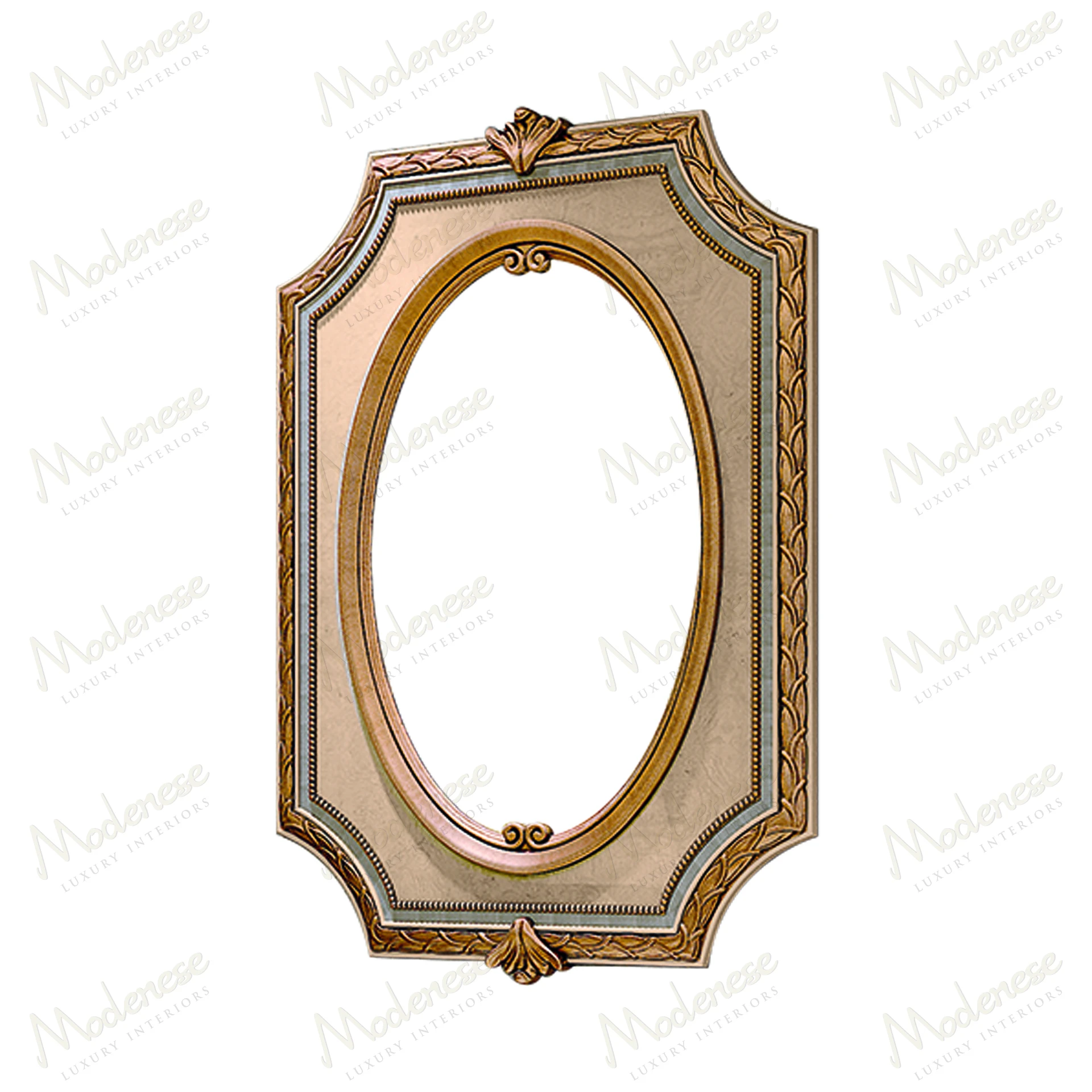 Luxurious wood mirror with ivory lacquer and antiqued gold leaf details