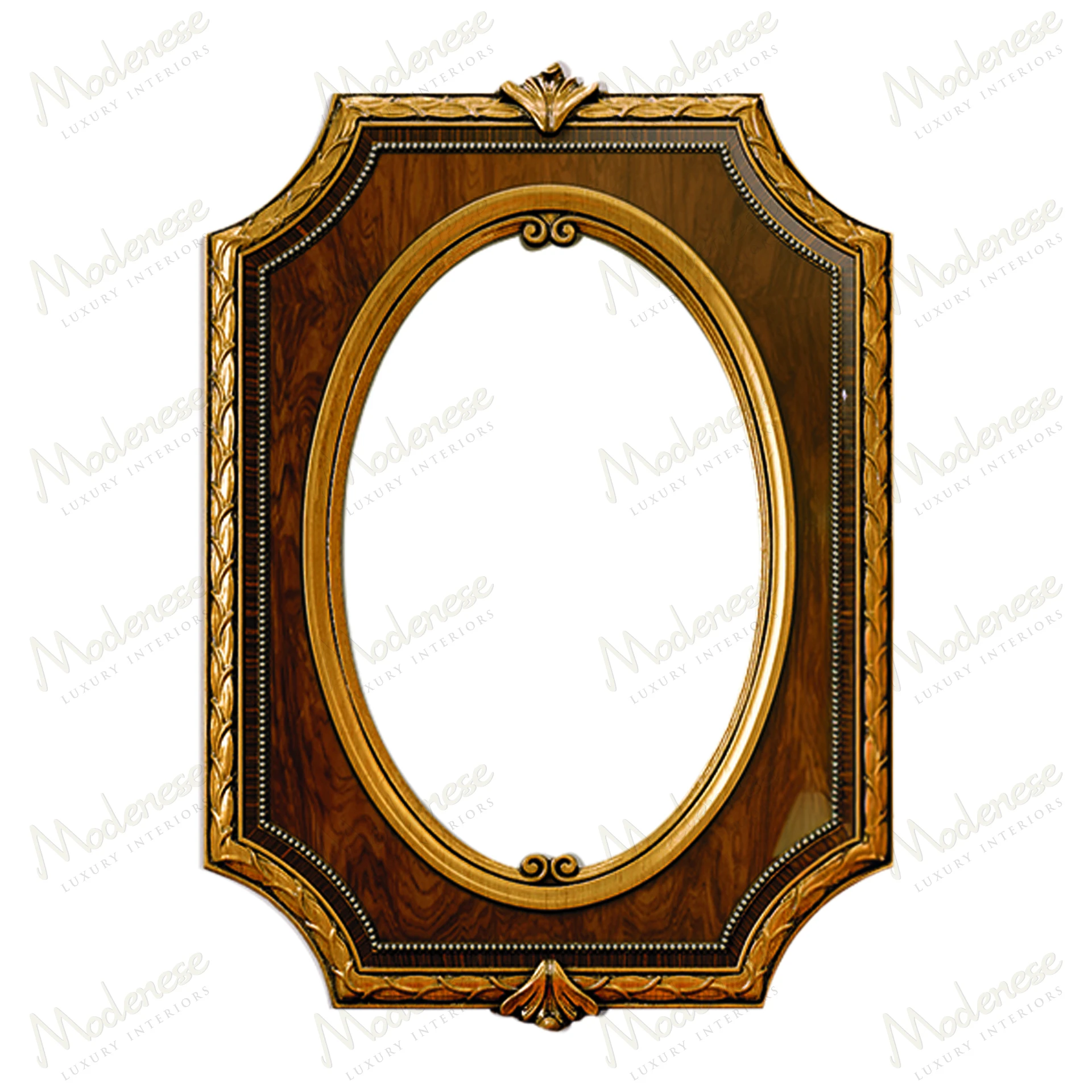 Sophisticated mirror with ivory and gold leaf, accented by light blue