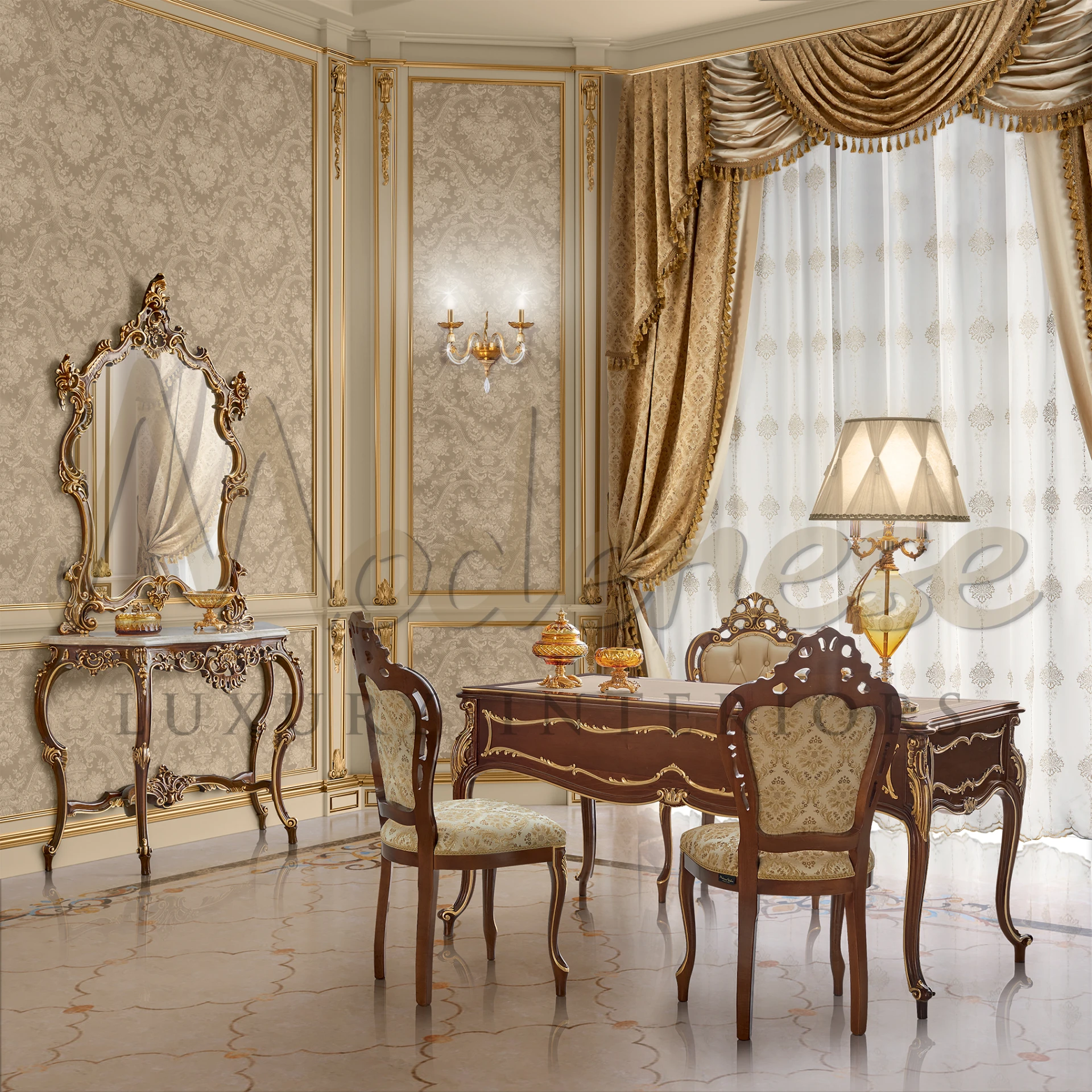 Classic Marble-Top Console, crafted from solid wood, ideal for high-end Italian furniture collections.