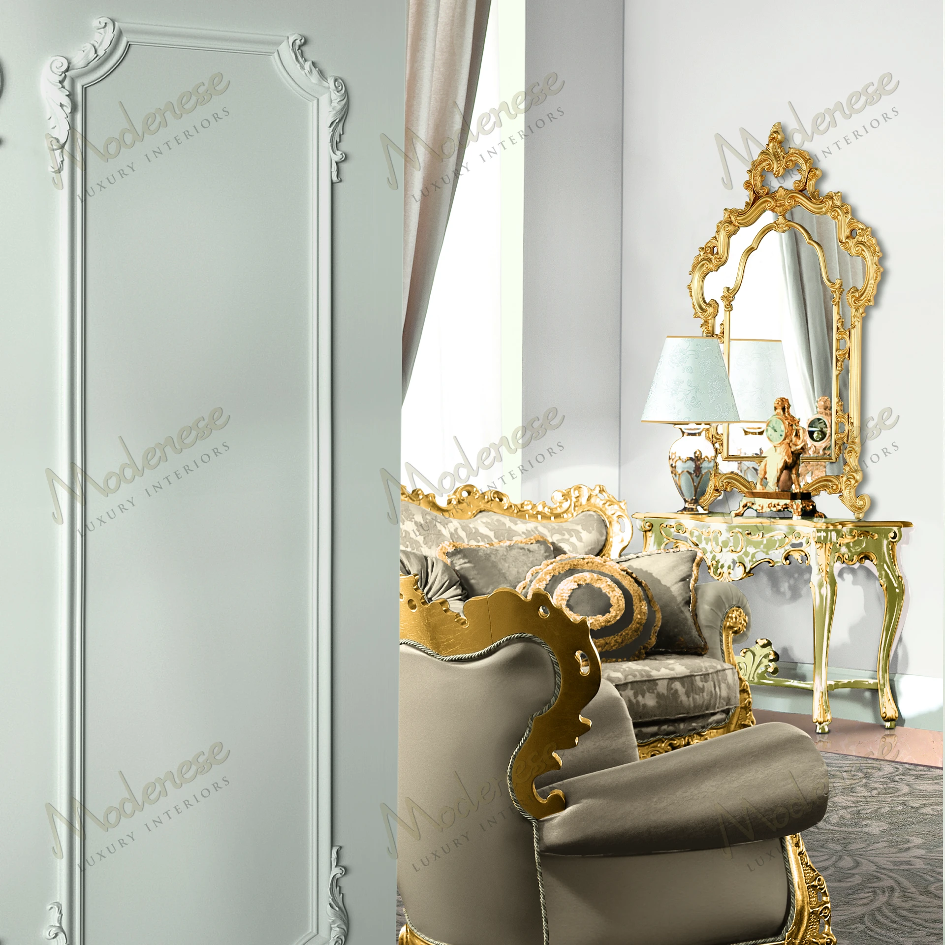 Golden Haze Mirror with a cozy, textured frame, no fabric. Reflective surface adds warmth and elegance to any space..