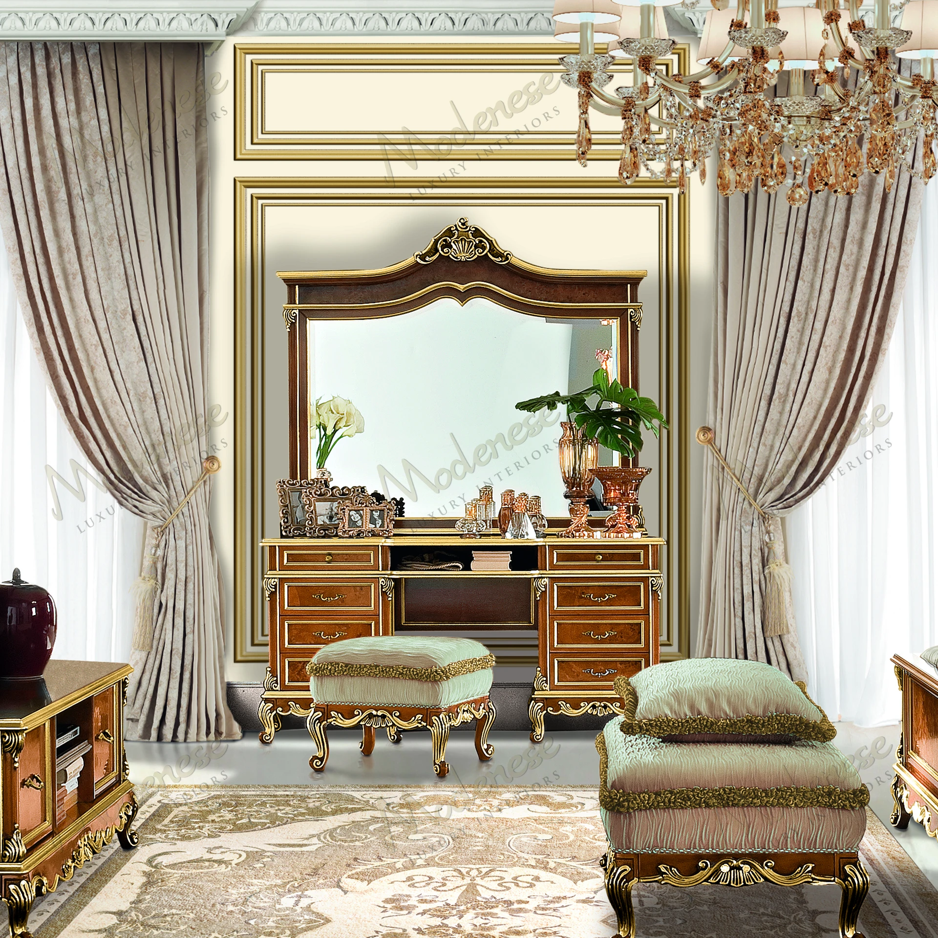 Golden Shade Mirror with a warm, reflective surface and a cozy texture, designed without fabric for a minimalist, elegant look..