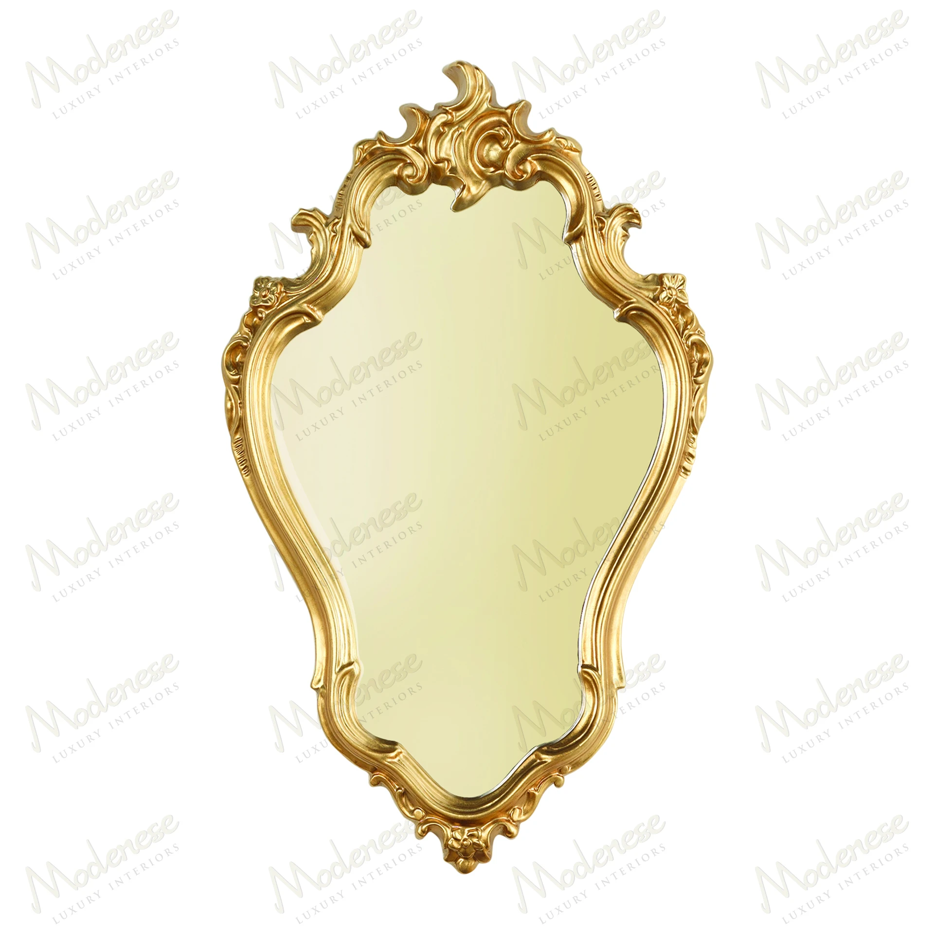 Alt text: "Elegant Luxury Glow Mirror with full gold leaf finish, reflecting opulence and style.".