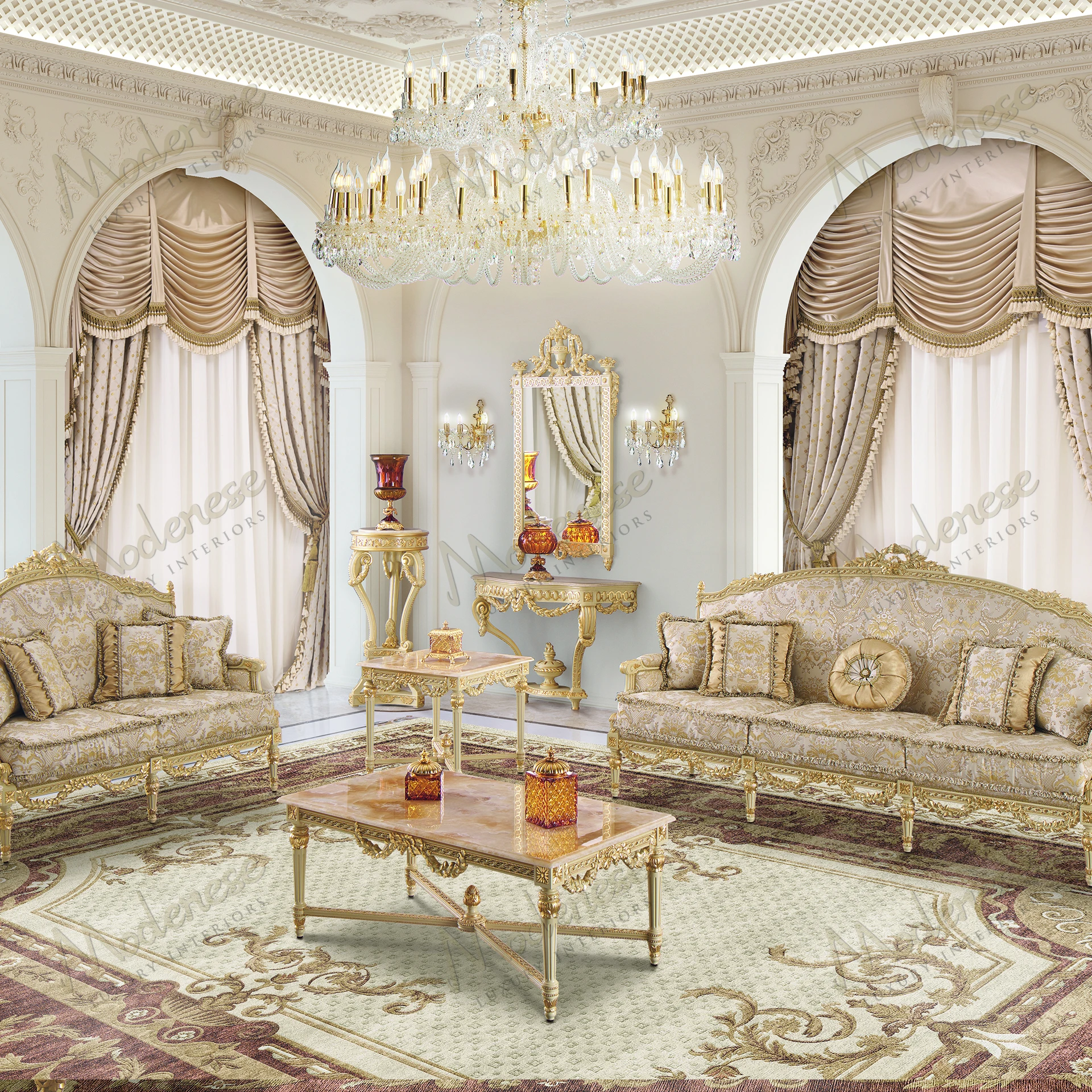 A contemporary Imperial Majesty Mirror with a wooden frame, featuring a sleek design and reflective surface, without any fabric elements